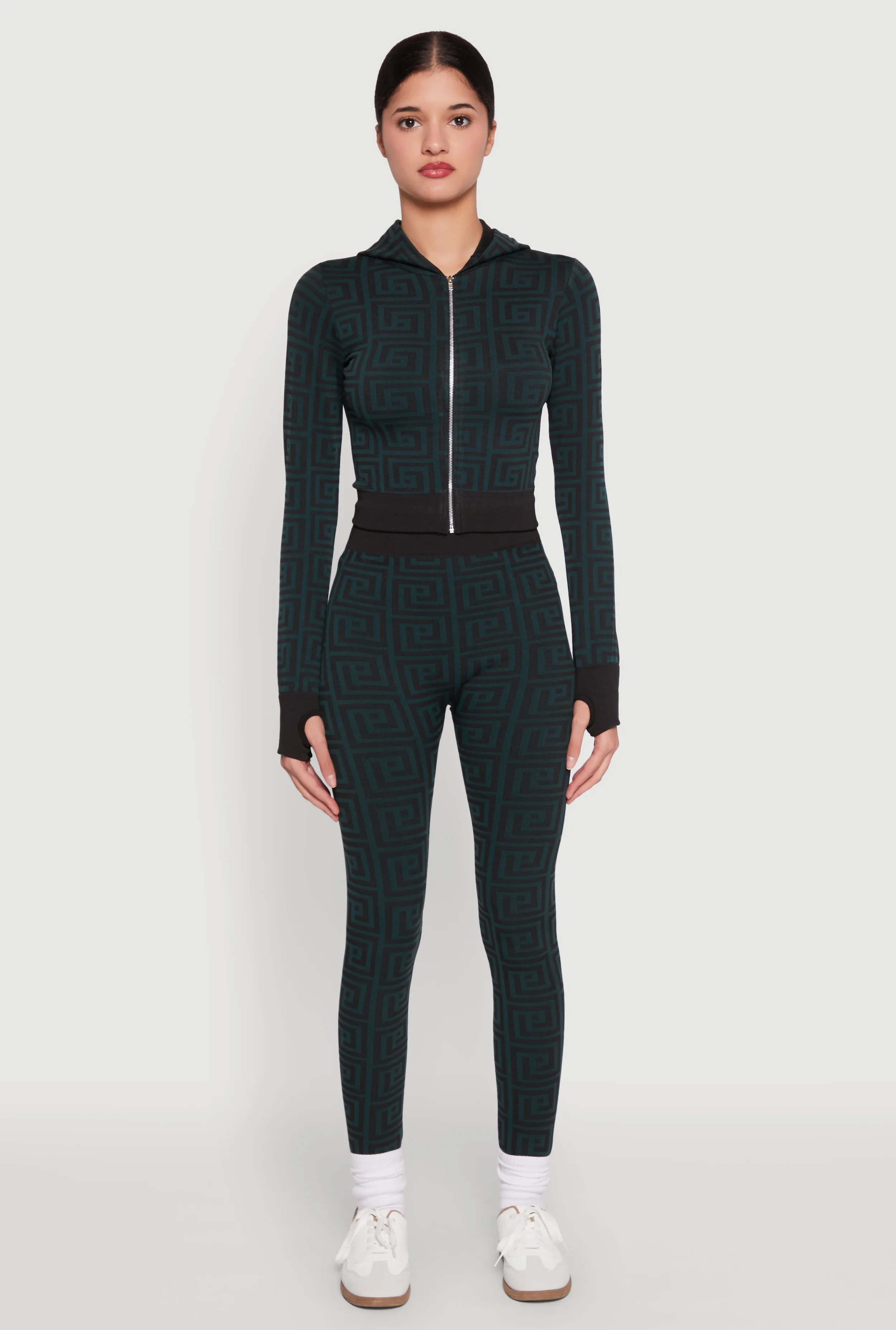 Color Block Greek Key Print Zip Front Hoodie sold by Rainbow product image thumbnail 2