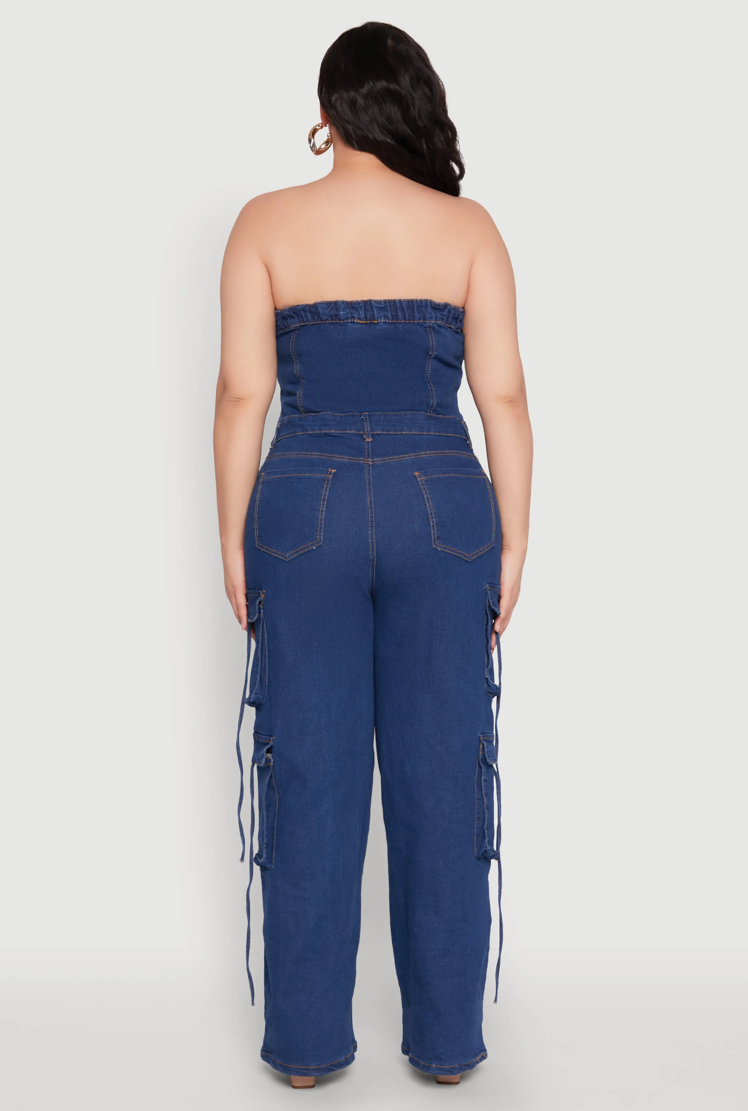 Plus Size Daisy Strapless Denim Cargo Jumpsuit sold by Rainbow product image thumbnail 5