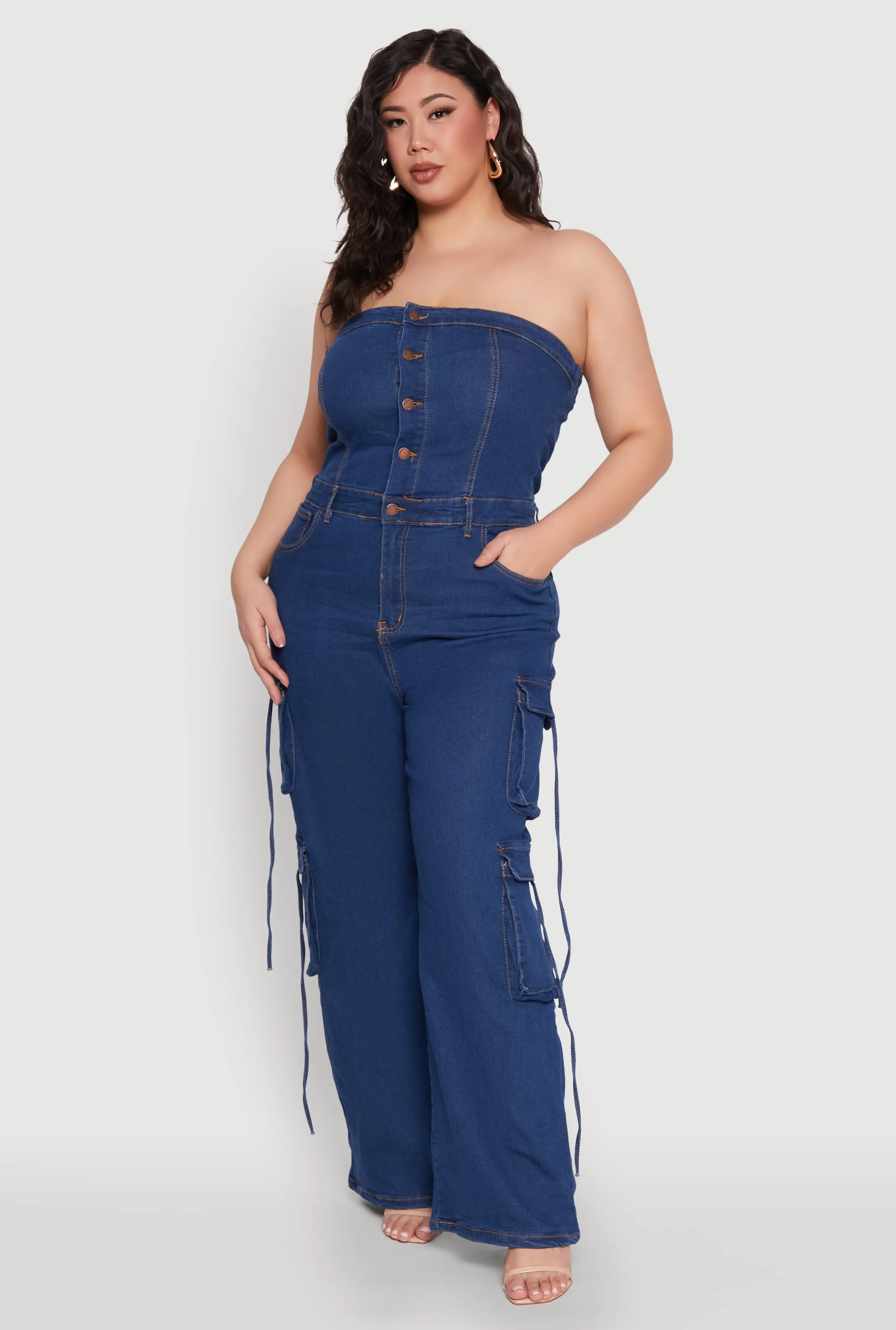 Plus Size Daisy Strapless Denim Cargo Jumpsuit sold by Rainbow product image thumbnail 2