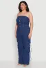 Plus Size Daisy Strapless Denim Cargo Jumpsuit sold by Rainbow