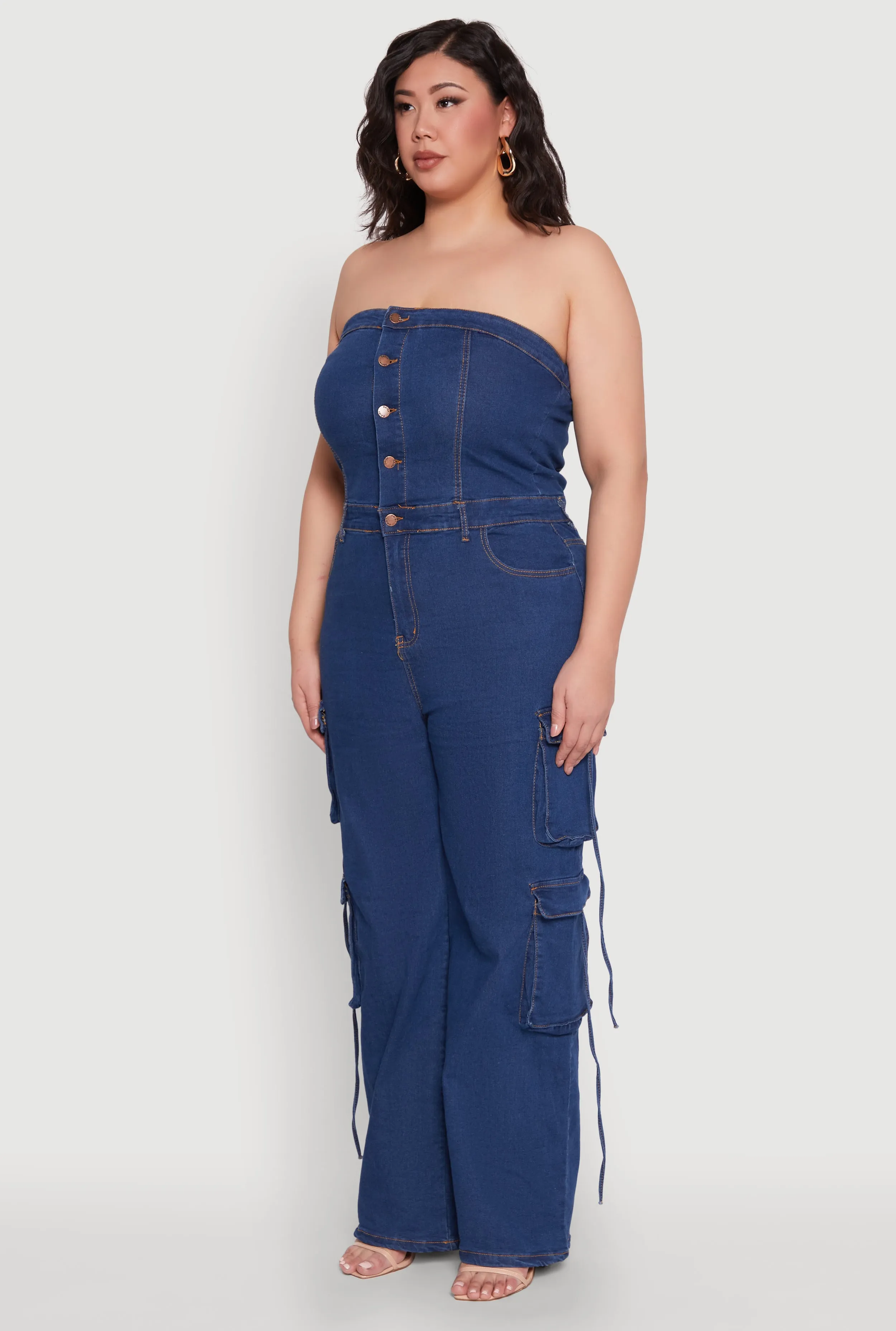 Plus Size Daisy Strapless Denim Cargo Jumpsuit sold by Rainbow product image thumbnail 3