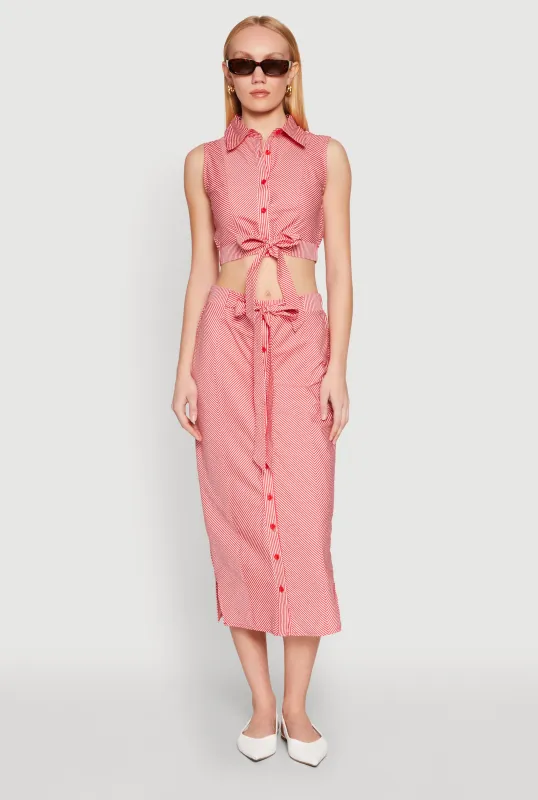 Striped Tie Front Midi Skirt sold by Rainbow