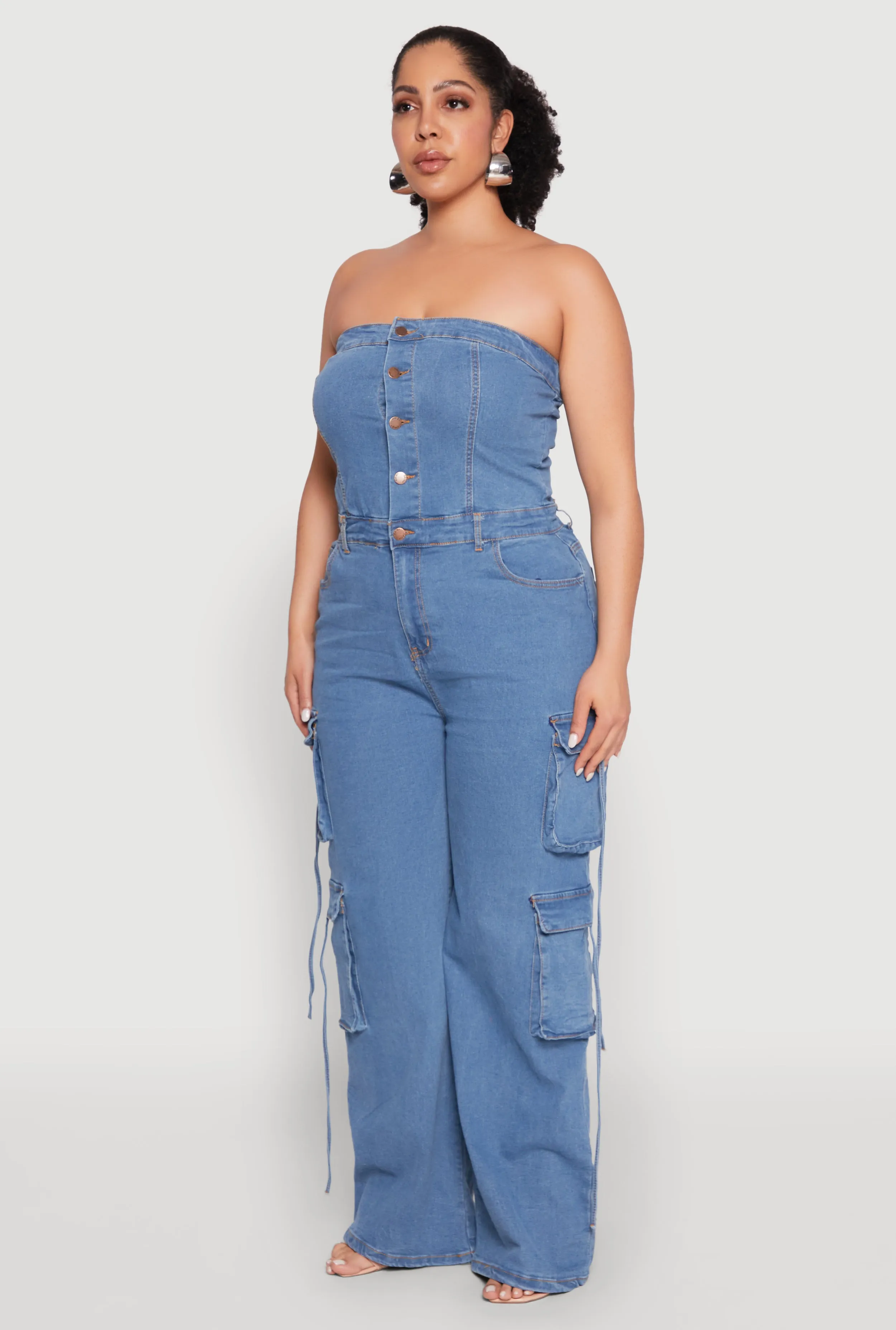 Plus Size Daisy Strapless Denim Cargo Jumpsuit sold by Rainbow product image thumbnail 3