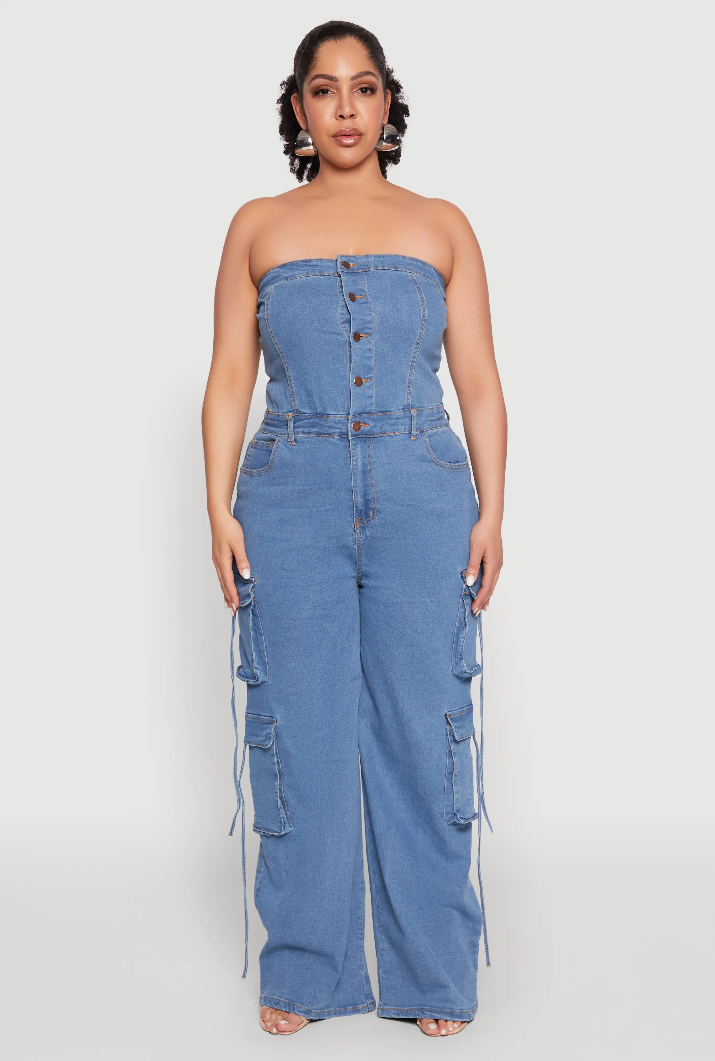 Plus Size Daisy Strapless Denim Cargo Jumpsuit sold by Rainbow product image thumbnail 2