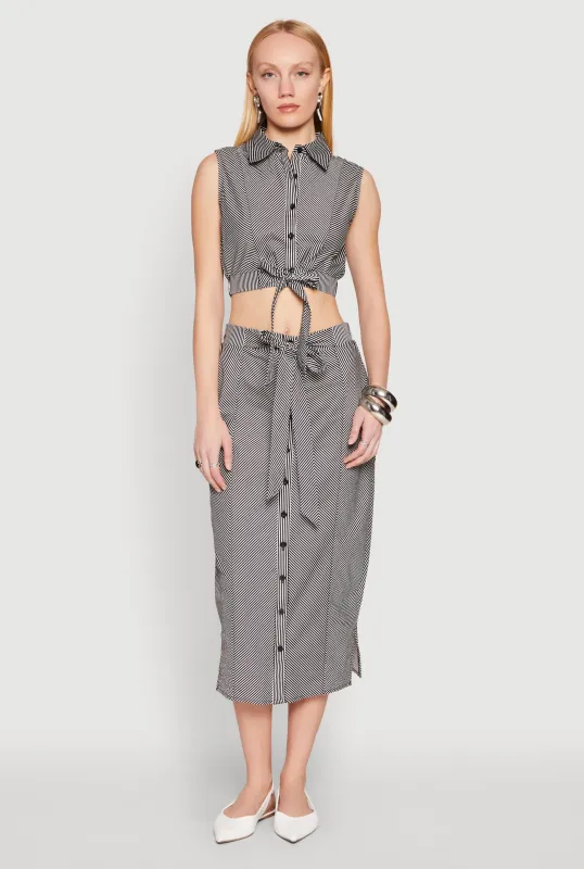 Striped Tie Front Midi Skirt sold by Rainbow