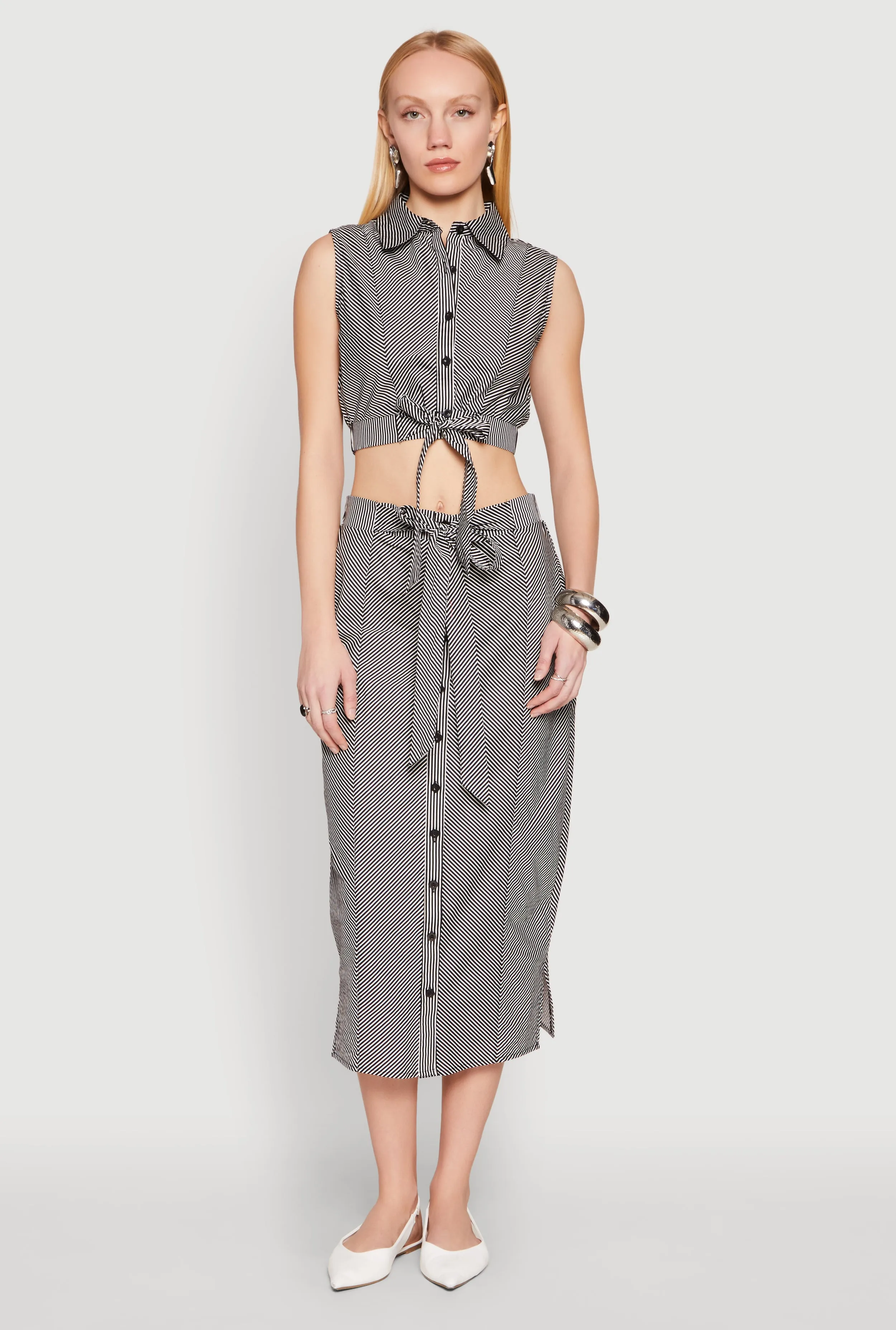 Striped Tie Front Midi Skirt sold by Rainbow