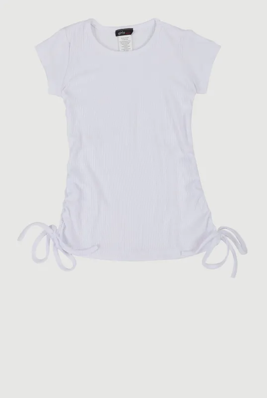 Little Girls Ribbed Knit Side Ruched Tee sold by Rainbow