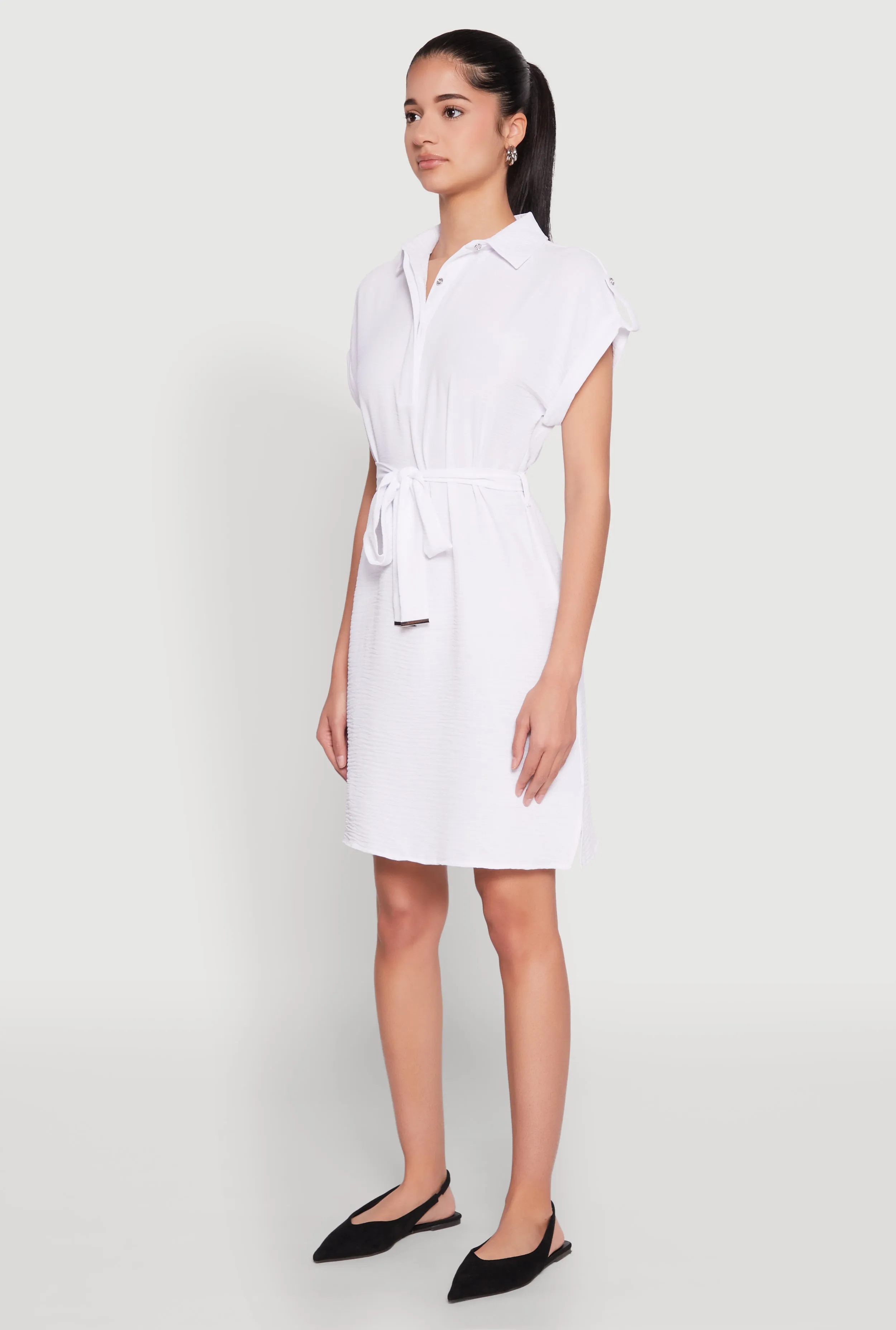 Crepe Knit Tie Waist Belted Shirt Dress sold by Rainbow product image thumbnail 3