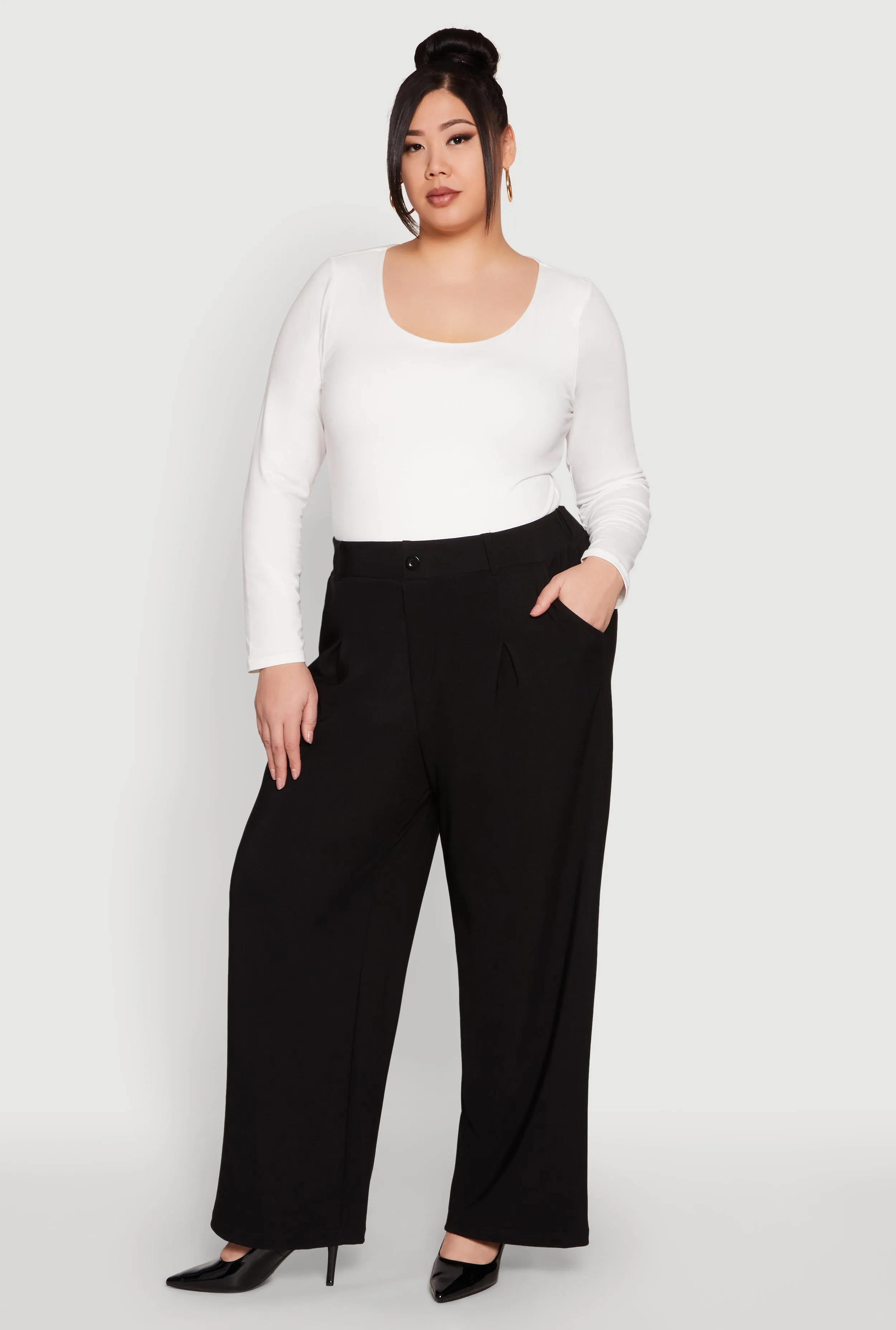 Plus Size High Waist Wide Leg Trousers sold by Rainbow