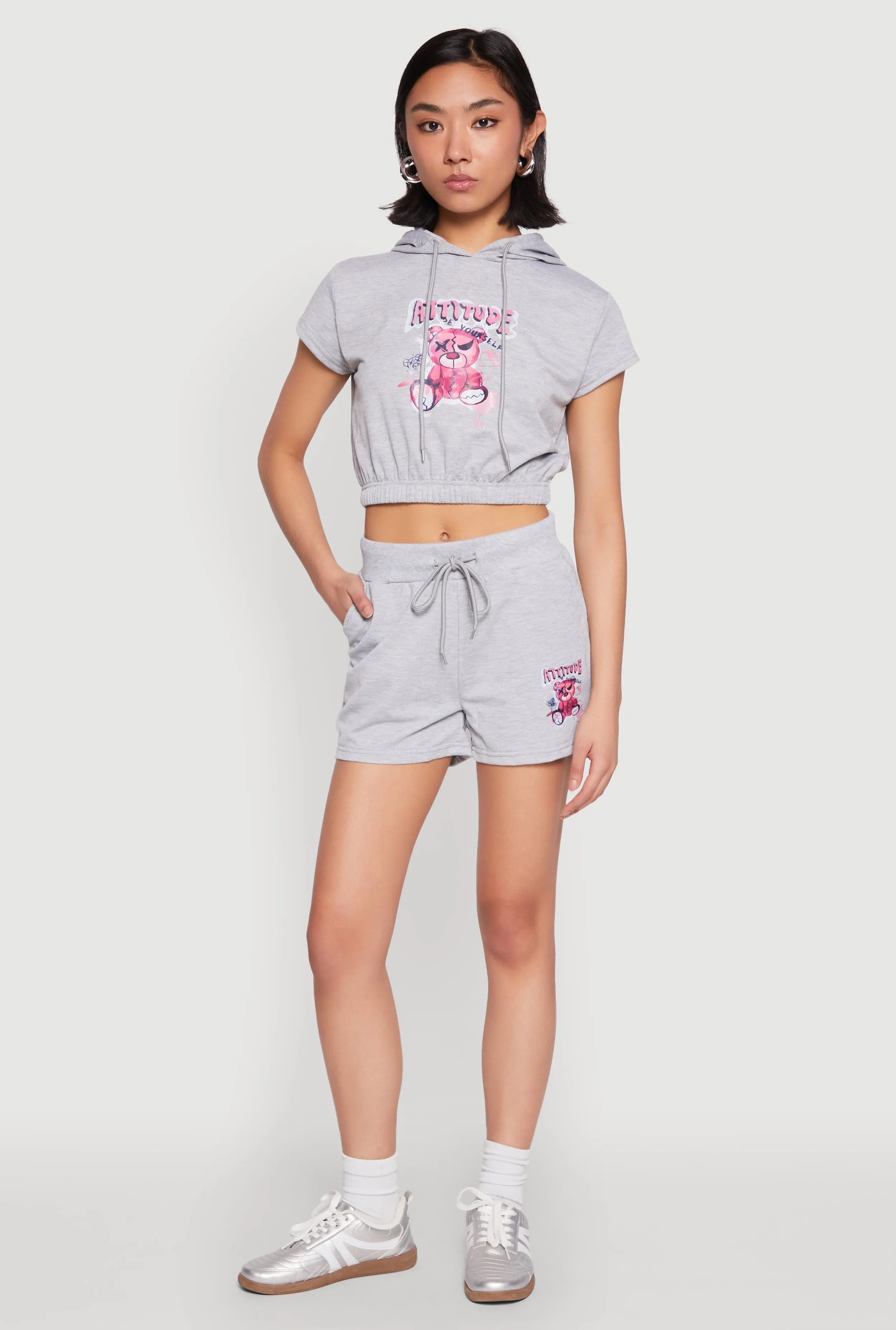 French Terry Bear Graphic Cropped Hoodie sold by Rainbow product image thumbnail 3