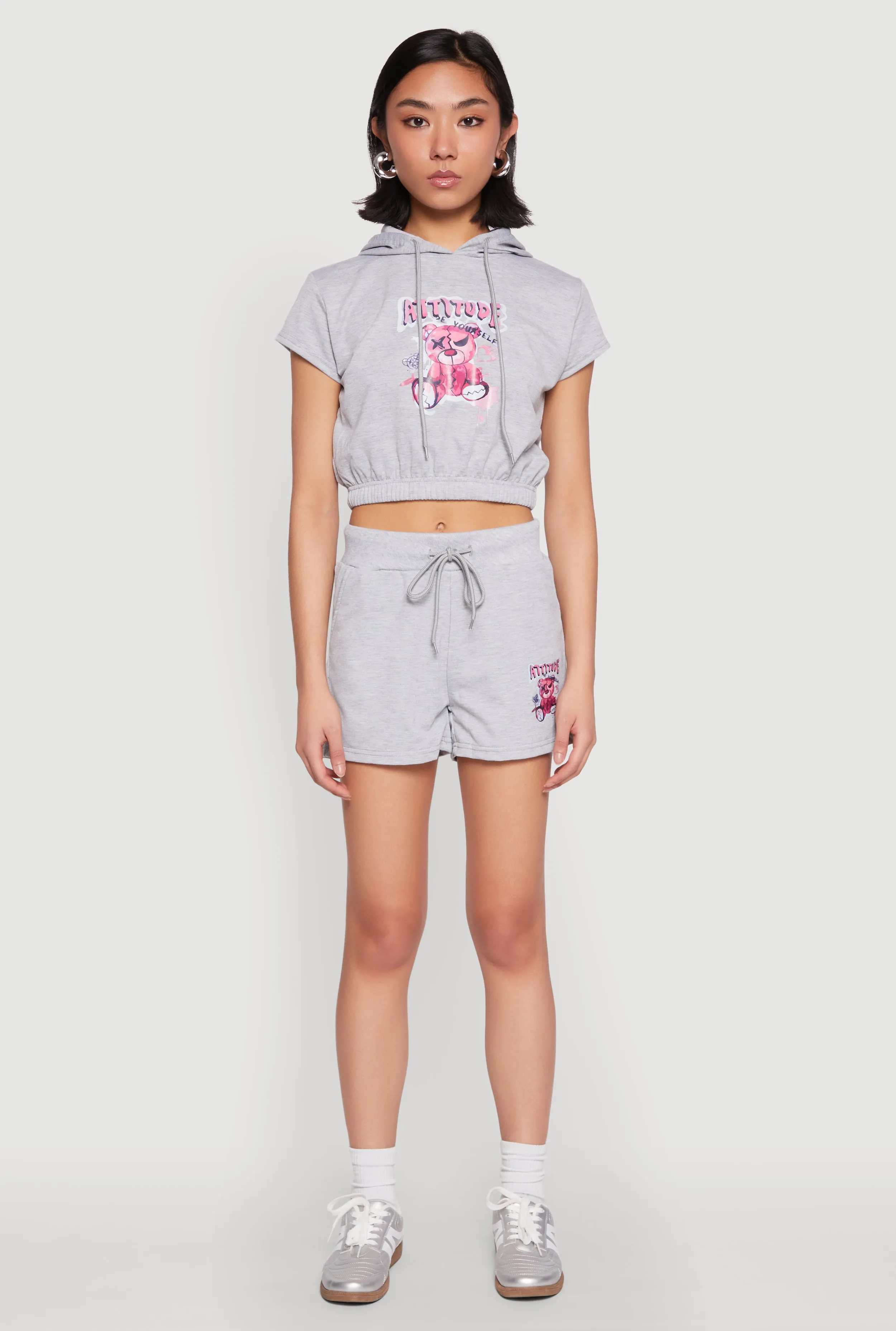 French Terry Bear Graphic Cropped Hoodie sold by Rainbow product image thumbnail 2