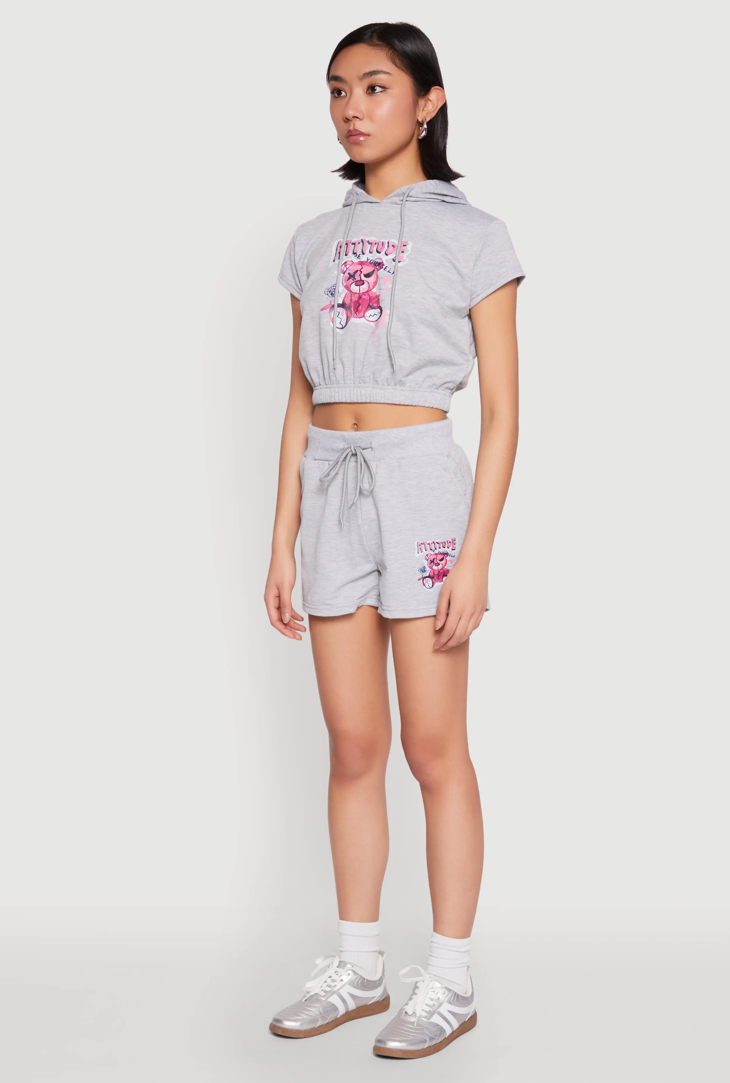 French Terry Bear Graphic Cropped Hoodie sold by Rainbow product image thumbnail 5