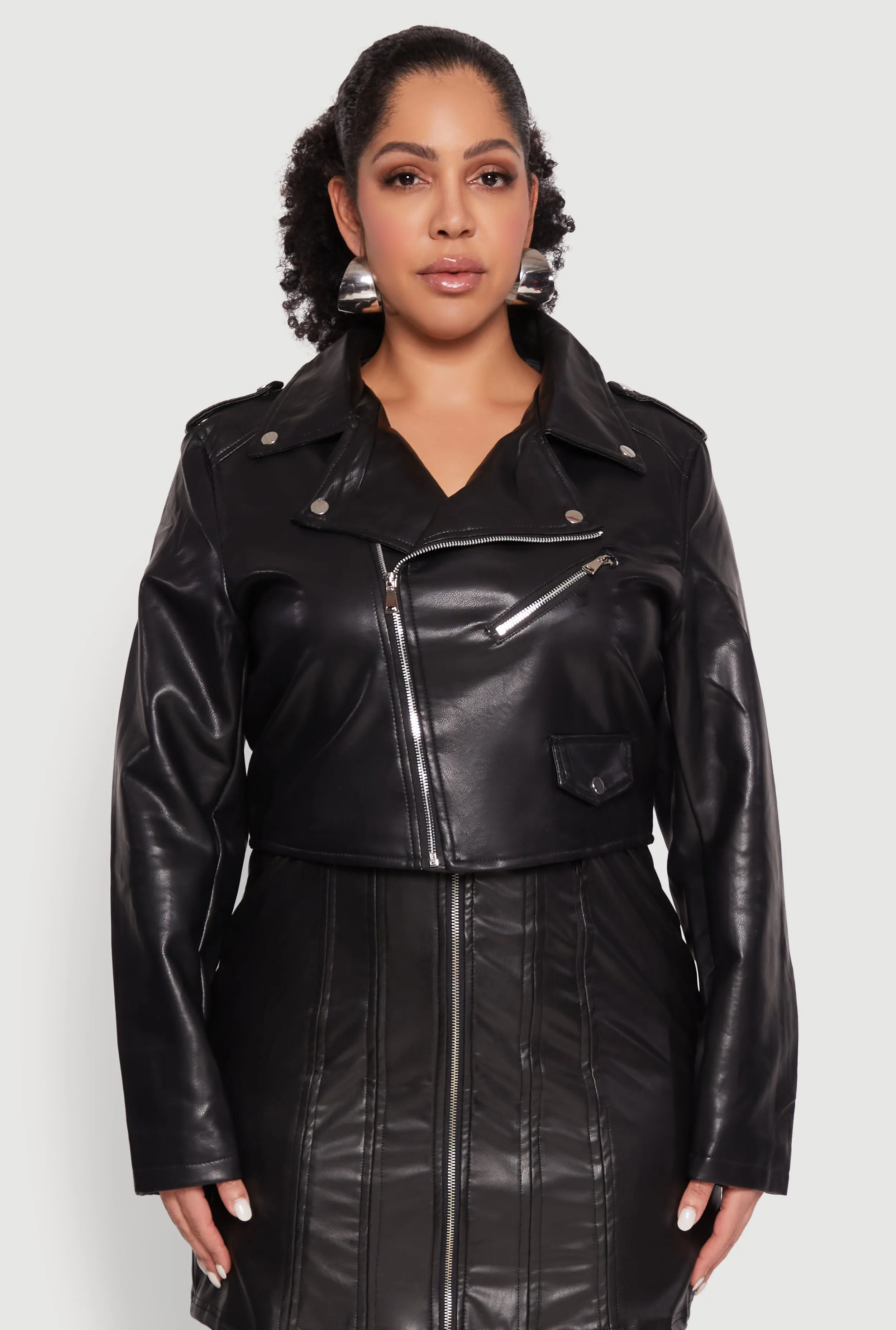 Plus Size Daisy Faux Leather Cropped Moto Jacket sold by Rainbow product image thumbnail 2