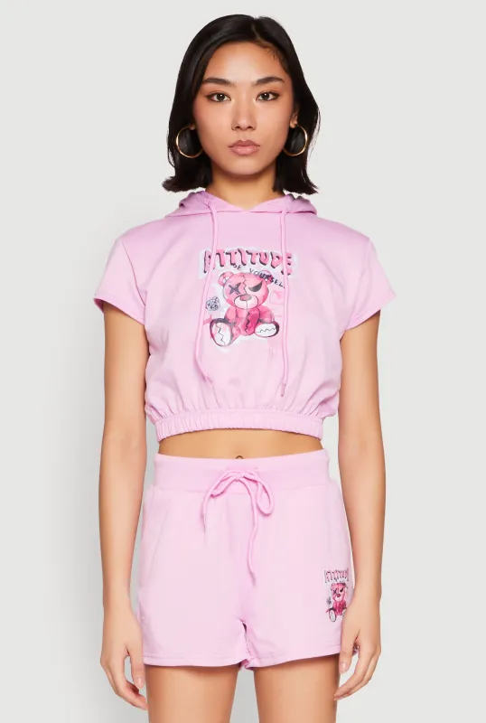 French Terry Bear Graphic Cropped Hoodie sold by Rainbow