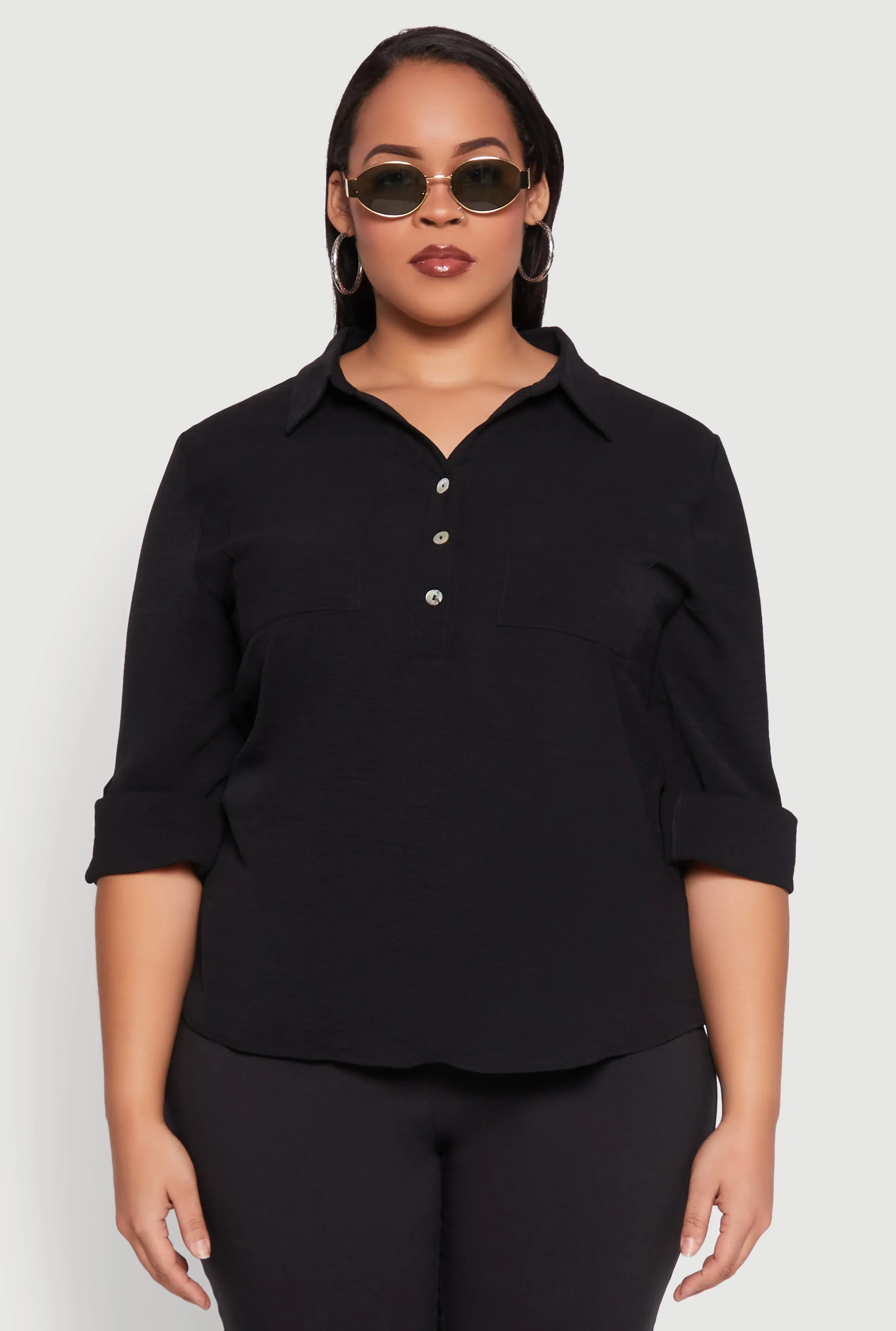 Plus Size Airy Half Button Shirt sold by Rainbow product image thumbnail 2