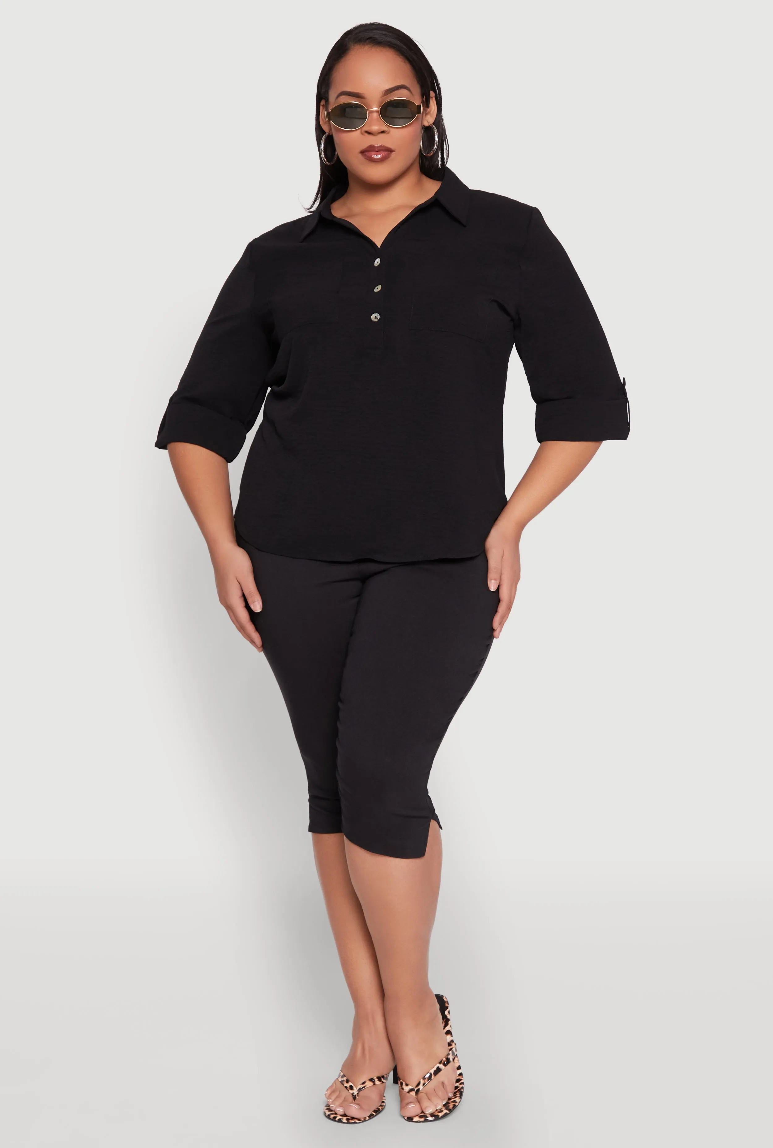Plus Size Airy Half Button Shirt sold by Rainbow product image thumbnail 3