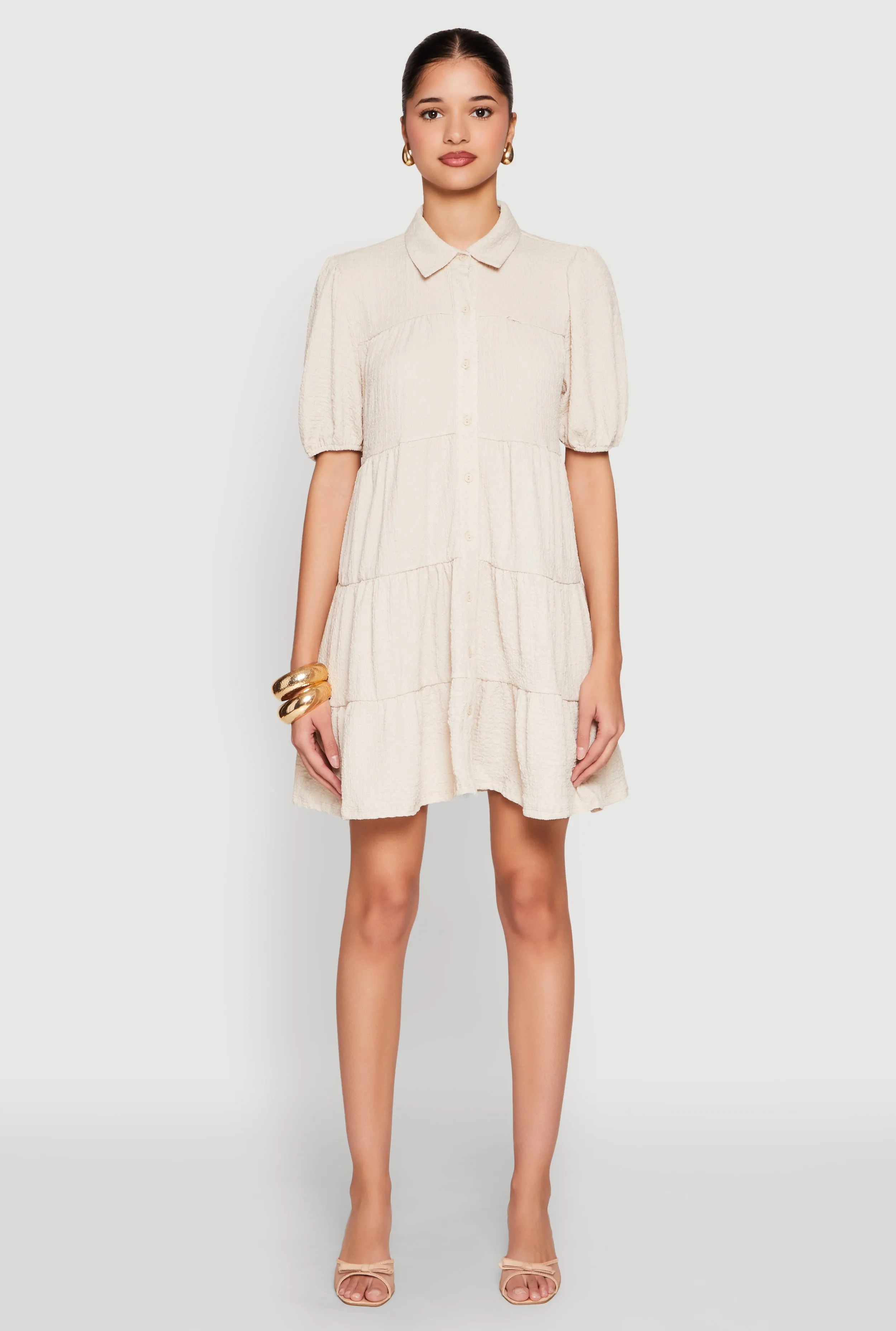 Crepe Knit Button Front Tiered Dress sold by Rainbow product image thumbnail 2
