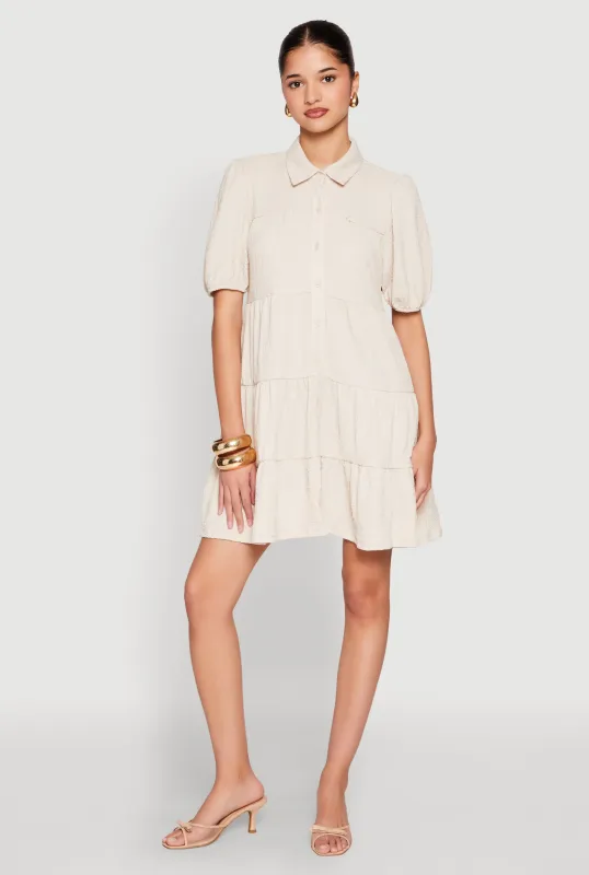 Crepe Knit Button Front Tiered Dress sold by Rainbow