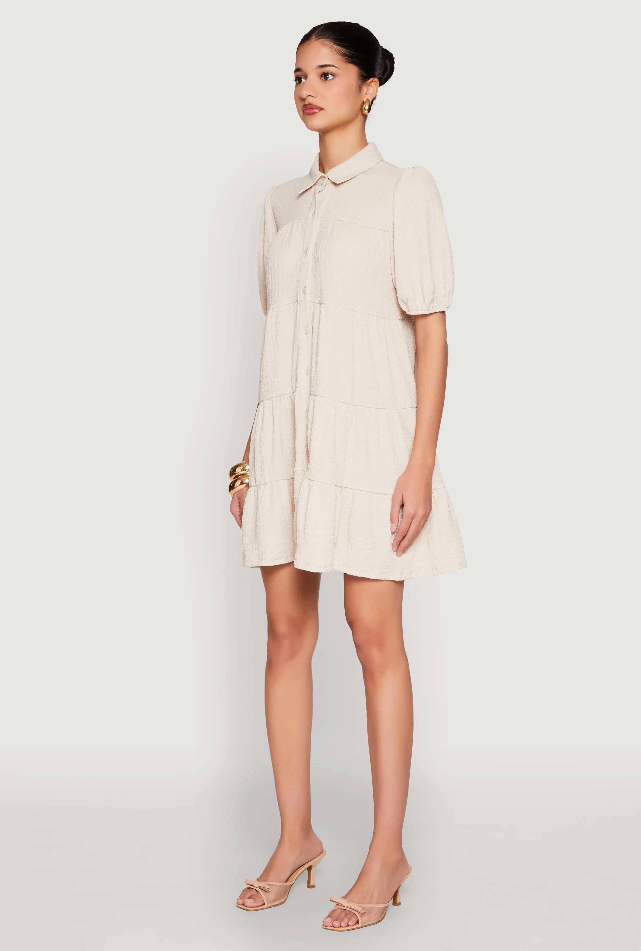 Crepe Knit Button Front Tiered Dress sold by Rainbow product image thumbnail 3