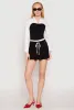 Contrast Waistband Drawstring Pleated Skirt sold by Rainbow