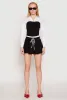 Contrast Waistband Drawstring Pleated Skirt sold by Rainbow