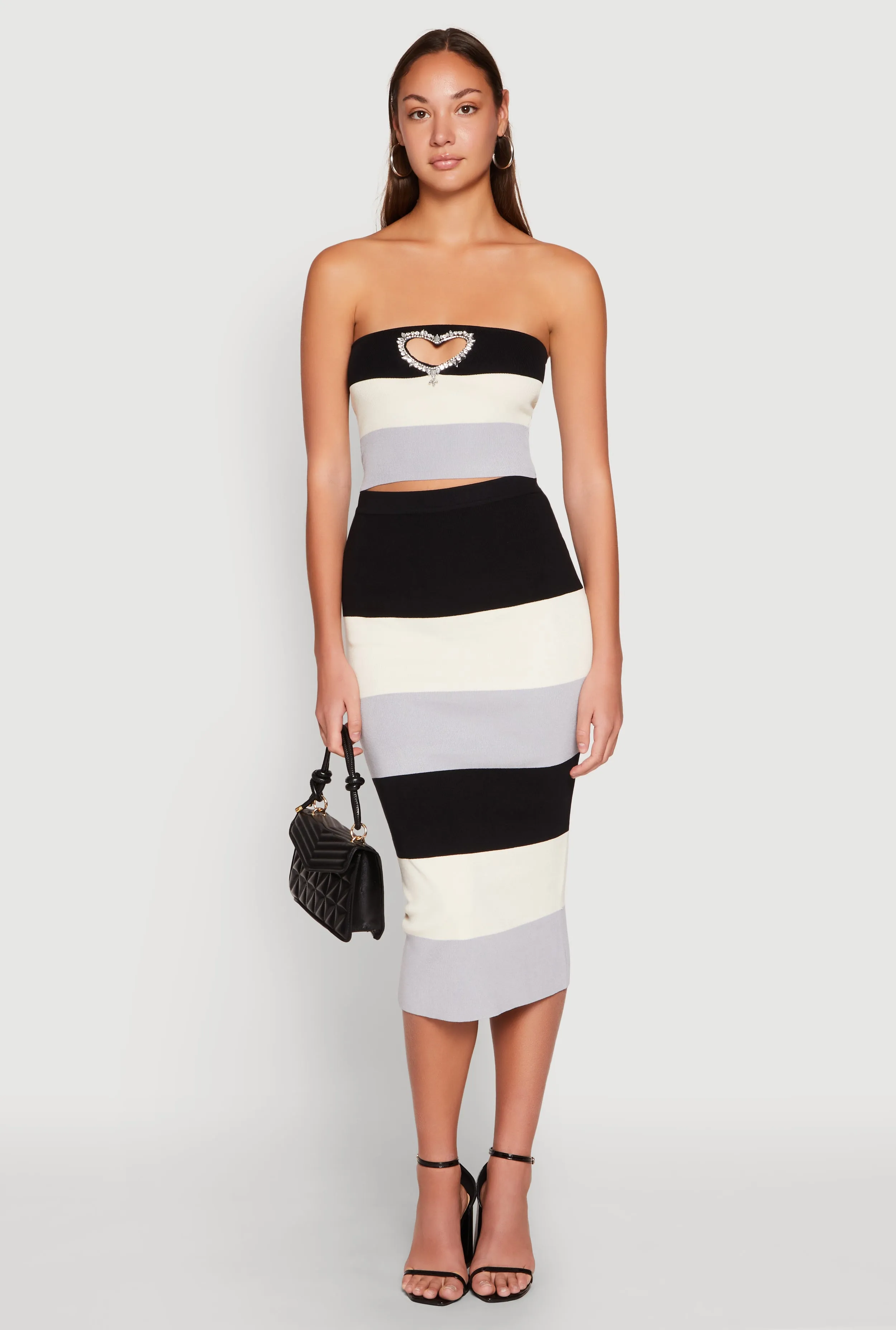 Color Block Knit Midi Skirt sold by Rainbow product image thumbnail 2