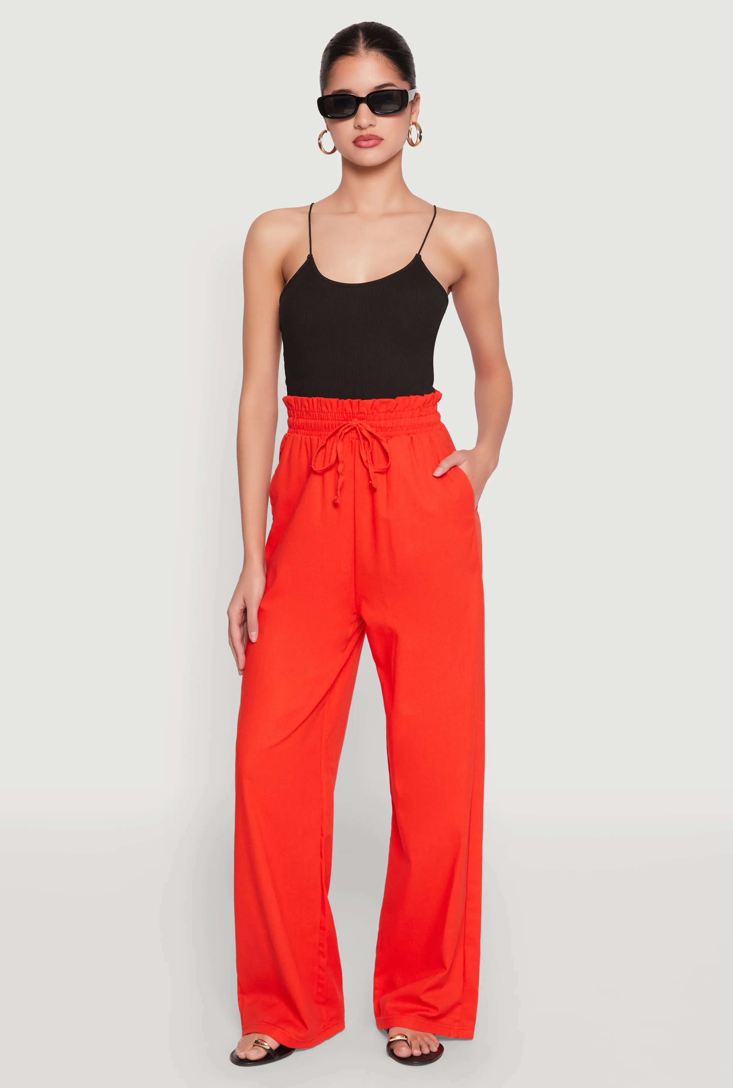 Drawstring Linen Wide Leg Pants sold by Rainbow