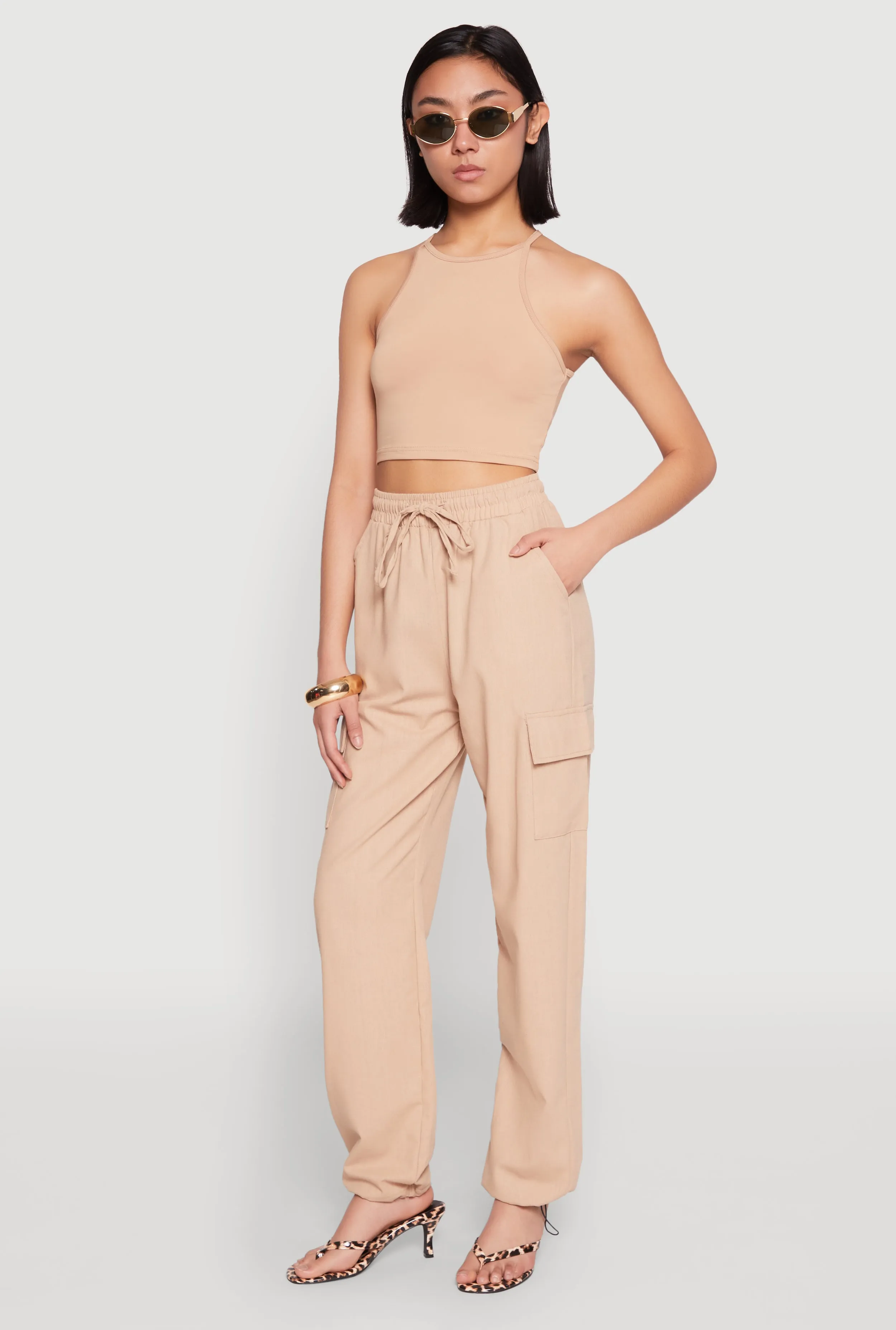 Toggle Drawstring Hem Linen Cargo Pants sold by Rainbow