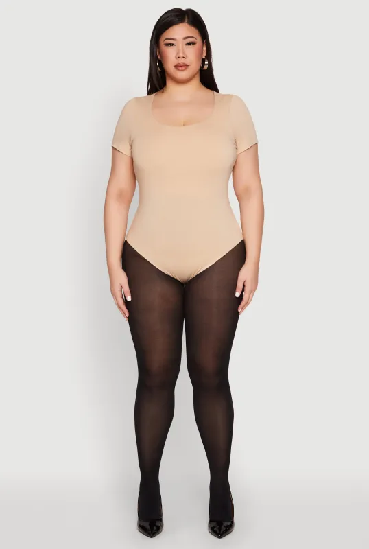 Plus Size Scoop Neck Double Layered Bodysuit sold by Rainbow