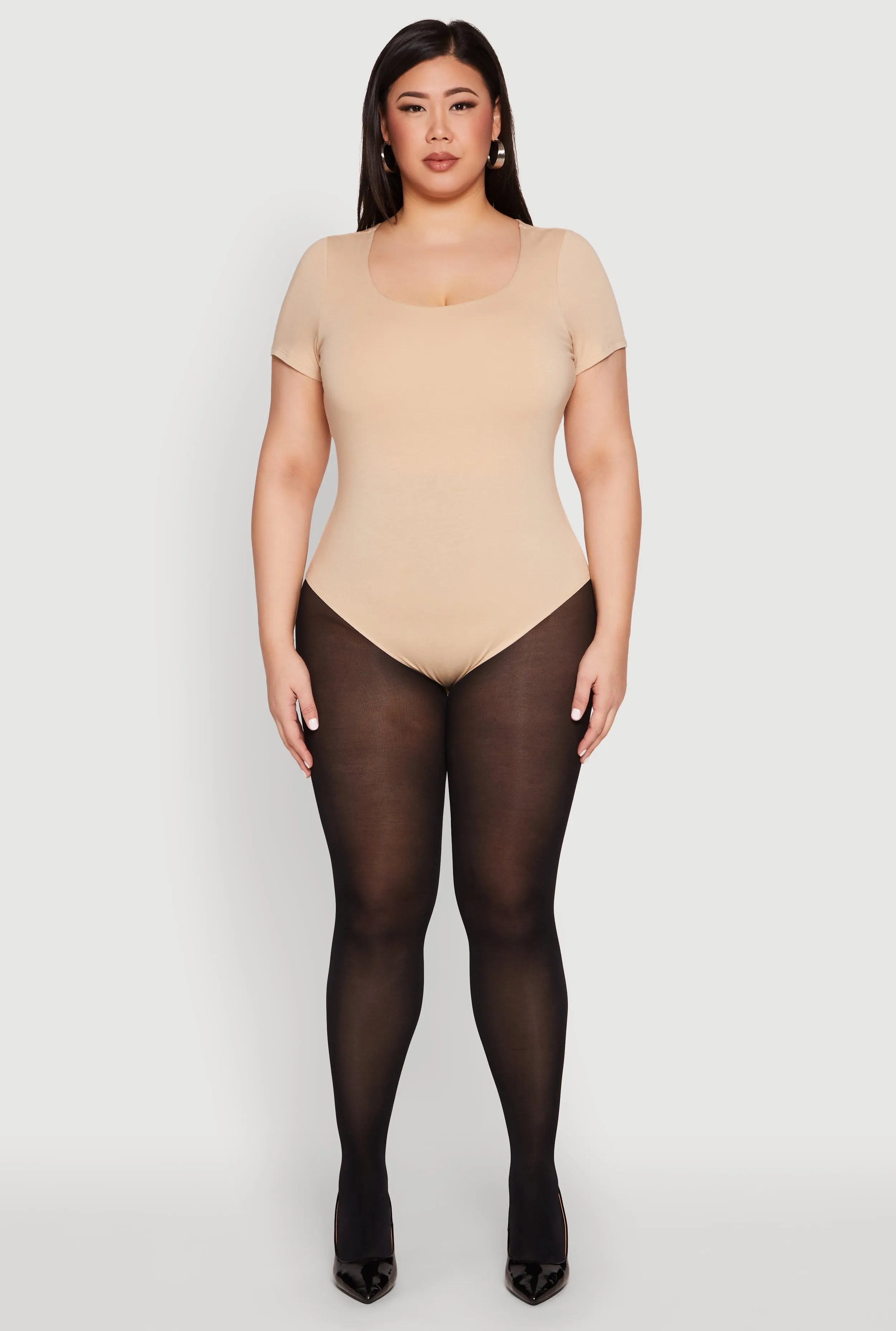 Plus Size Scoop Neck Double Layered Bodysuit sold by Rainbow