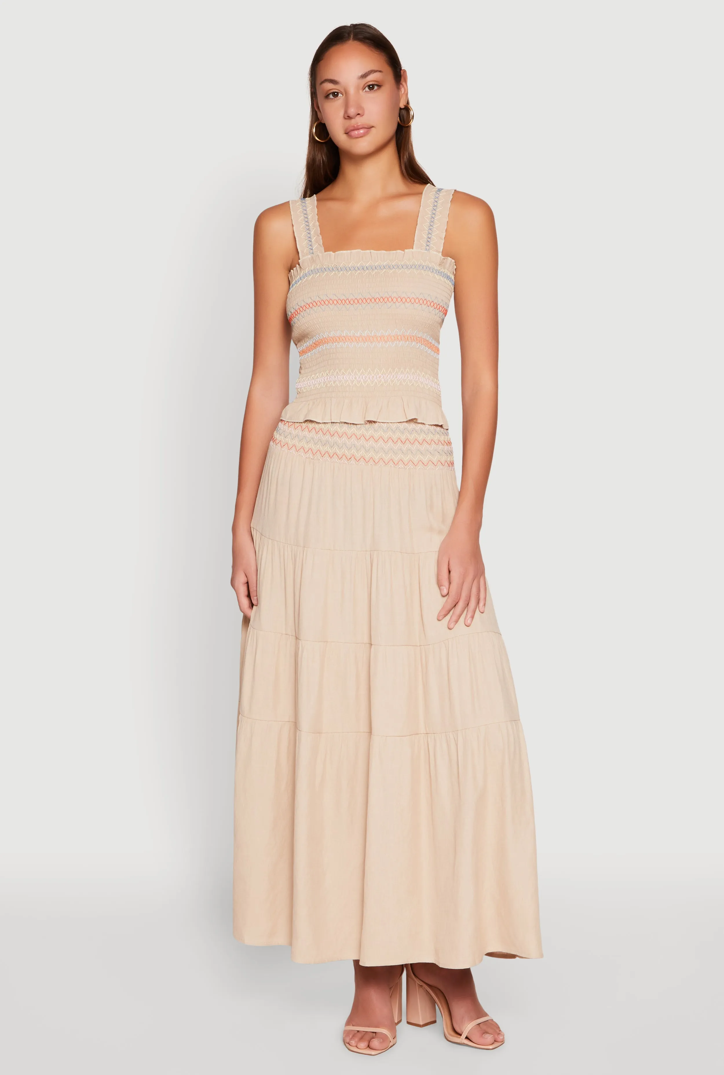 Chevron Smocked Trim Tiered Skirt sold by Rainbow