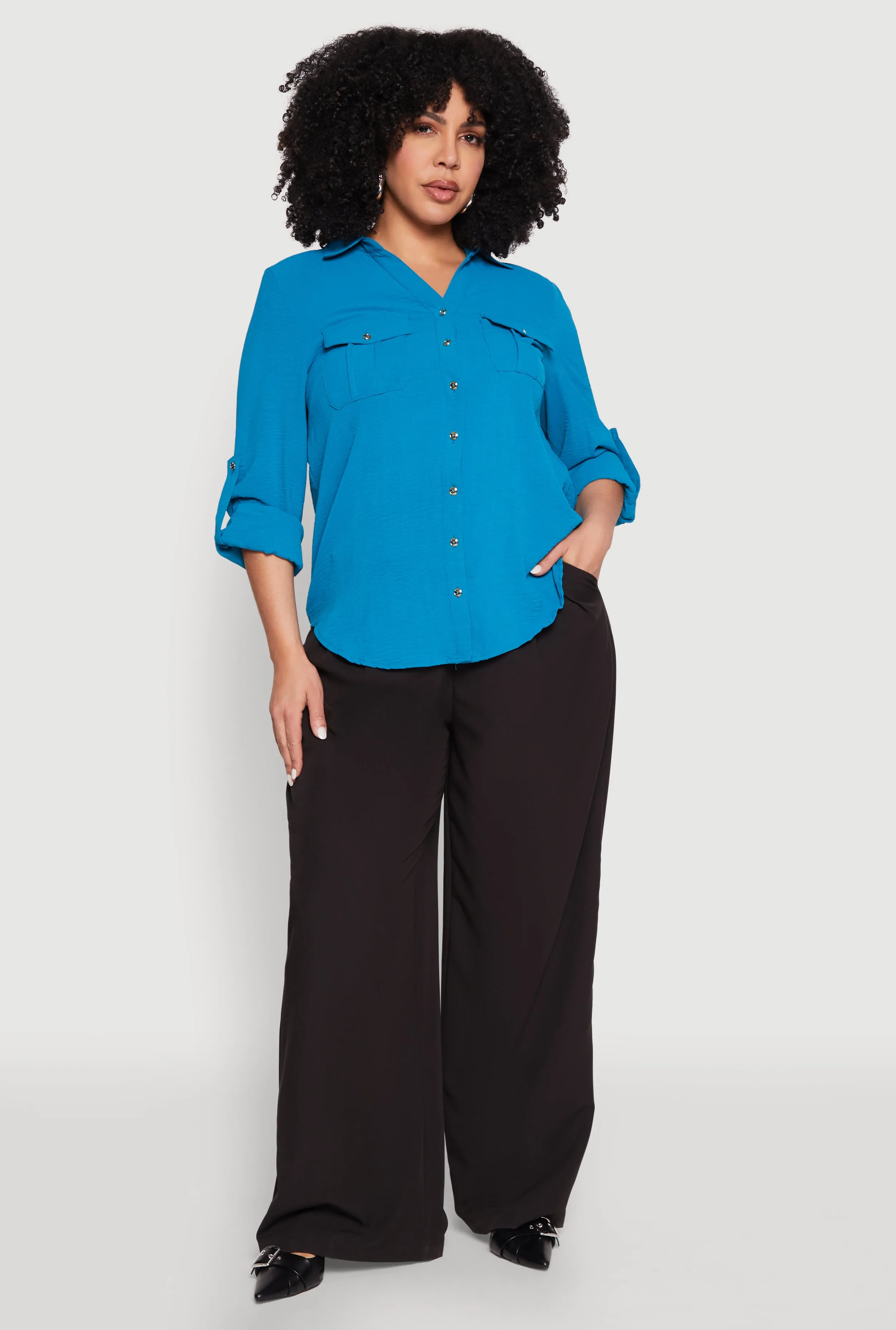 Plus Size Airy Tabbed Sleeve Shirt sold by Rainbow product image thumbnail 3
