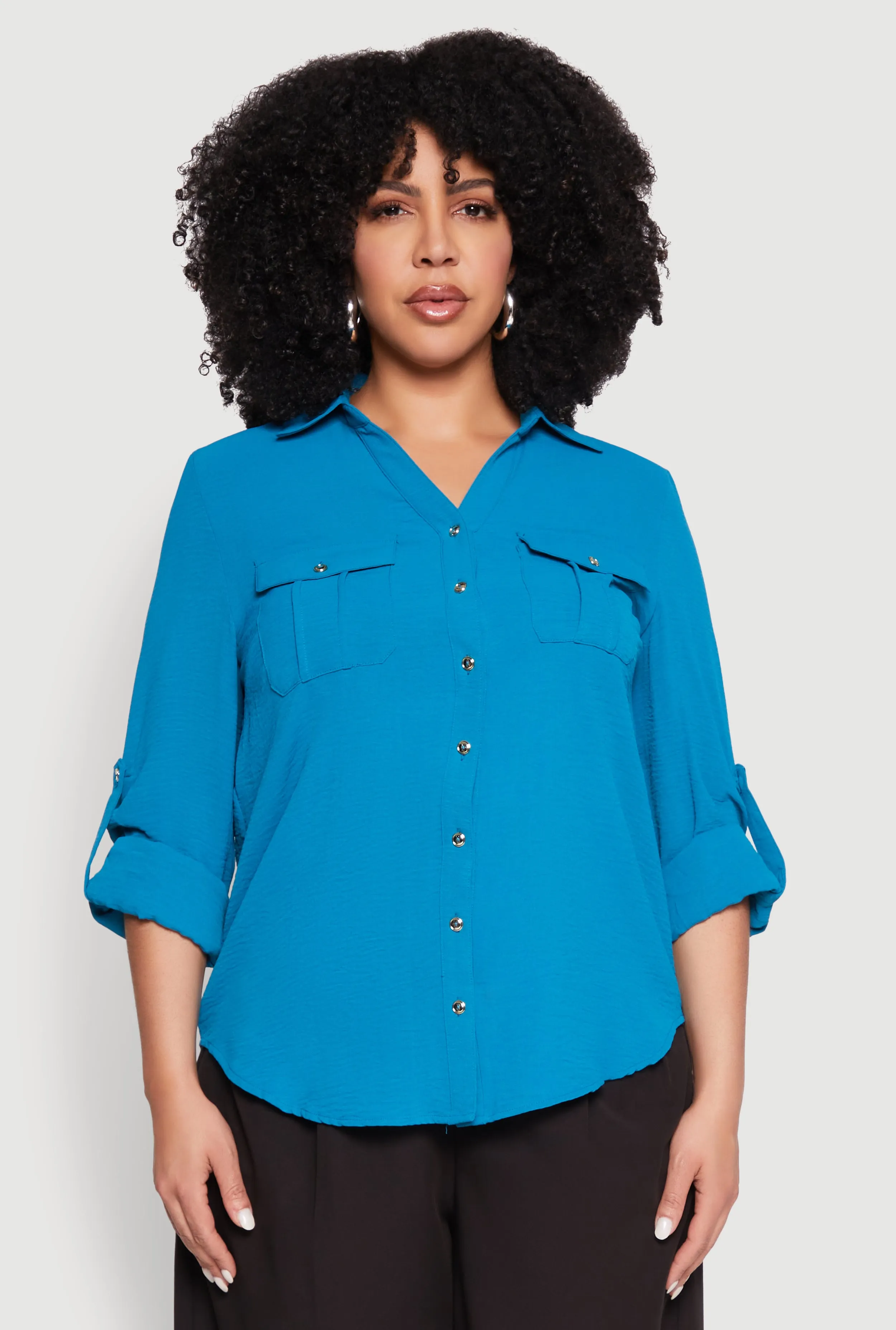 Plus Size Airy Tabbed Sleeve Shirt sold by Rainbow product image thumbnail 2