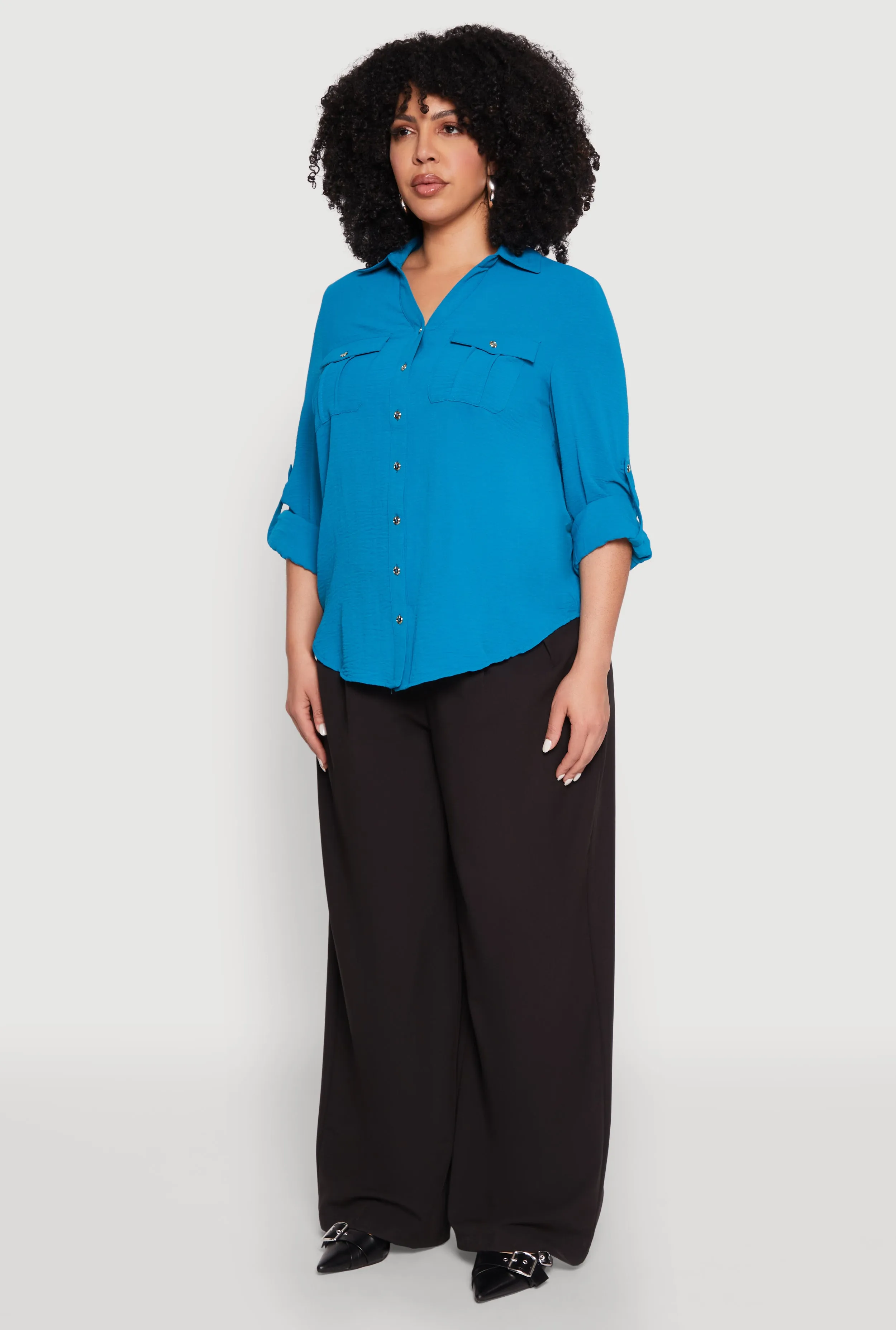 Plus Size Airy Tabbed Sleeve Shirt sold by Rainbow product image thumbnail 5