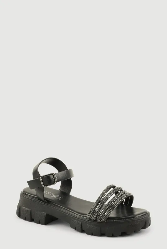 Girls Rhinestone Strappy Band Platform Sandals sold by Rainbow