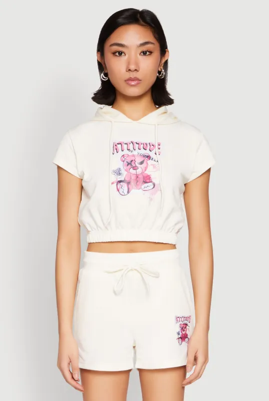 French Terry Bear Graphic Cropped Hoodie sold by Rainbow