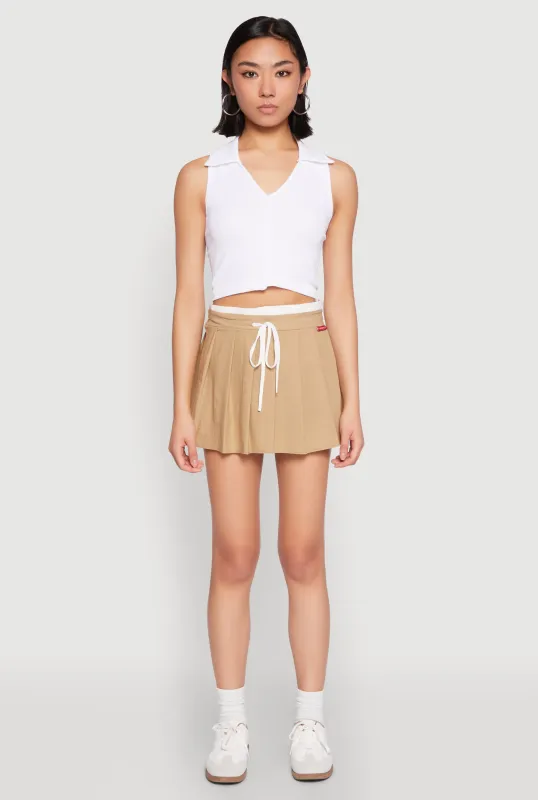 Contrast Waistband Drawstring Pleated Skirt sold by Rainbow