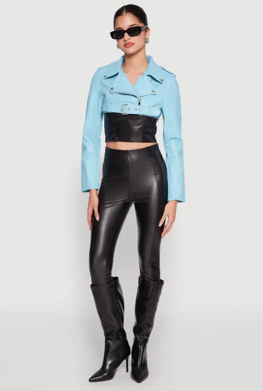 Daisy Faux Leather Belted Front Cropped Moto Jacket sold by Rainbow