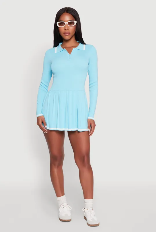 Daisy Pleated Contrast Trim Sweater Dress sold by Rainbow