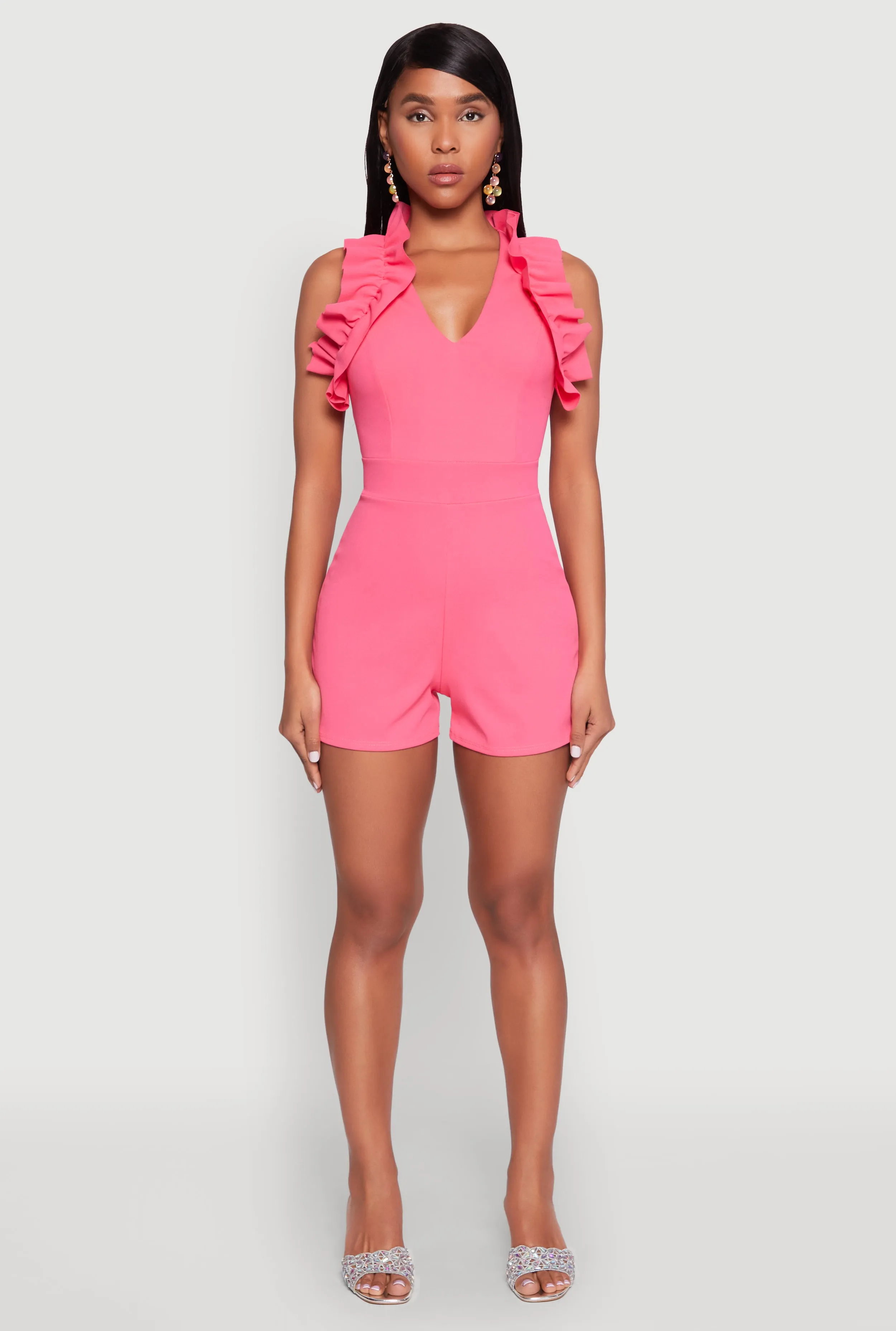 Crepe Knit Ruffle Trim Zip Back Romper sold by Rainbow product image thumbnail 2