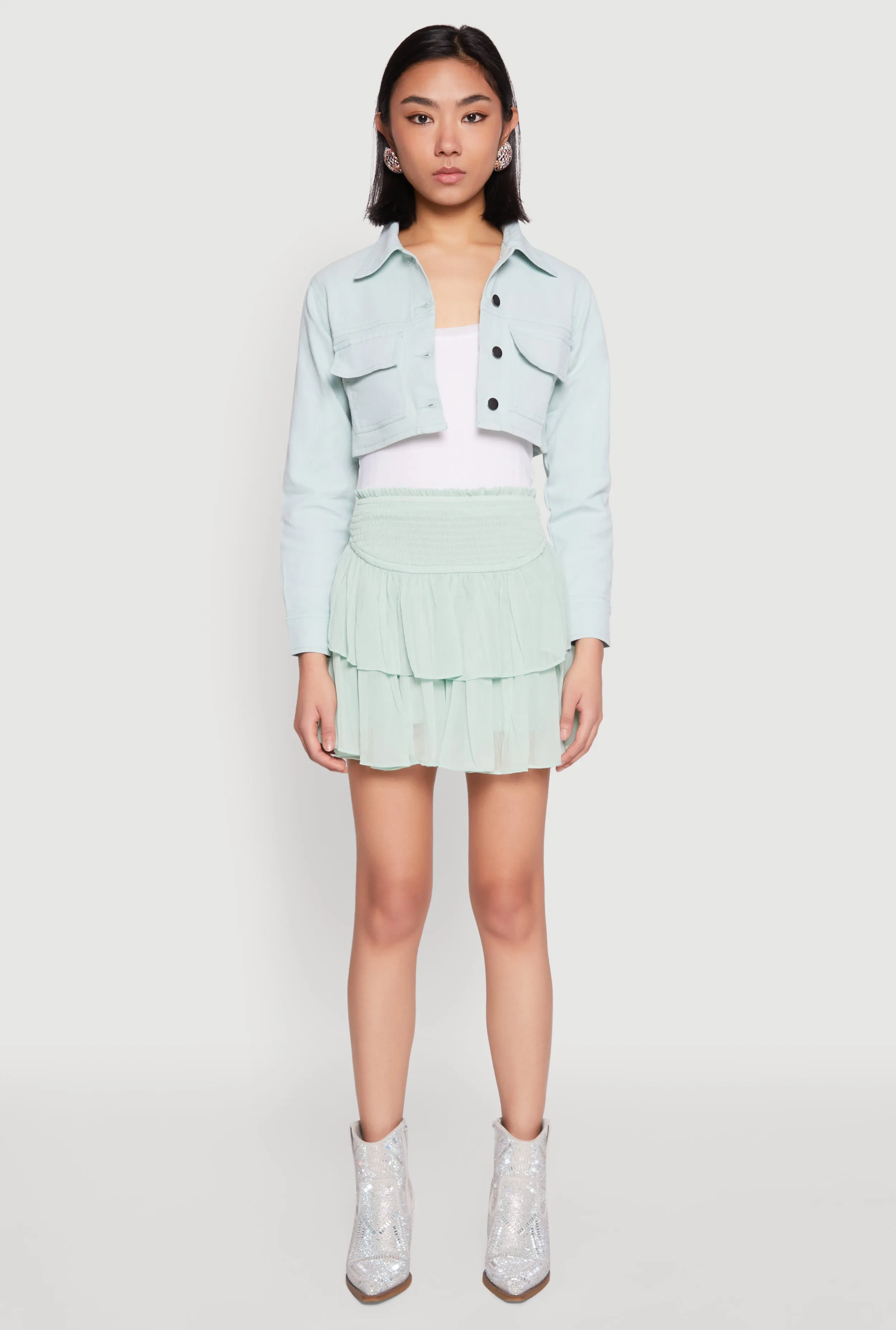 Spoon Jeans Smocked Waist Tiered Skirt sold by Rainbow