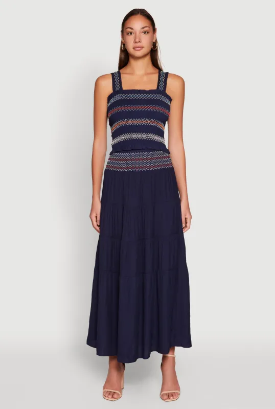 Chevron Smocked Trim Tiered Skirt sold by Rainbow