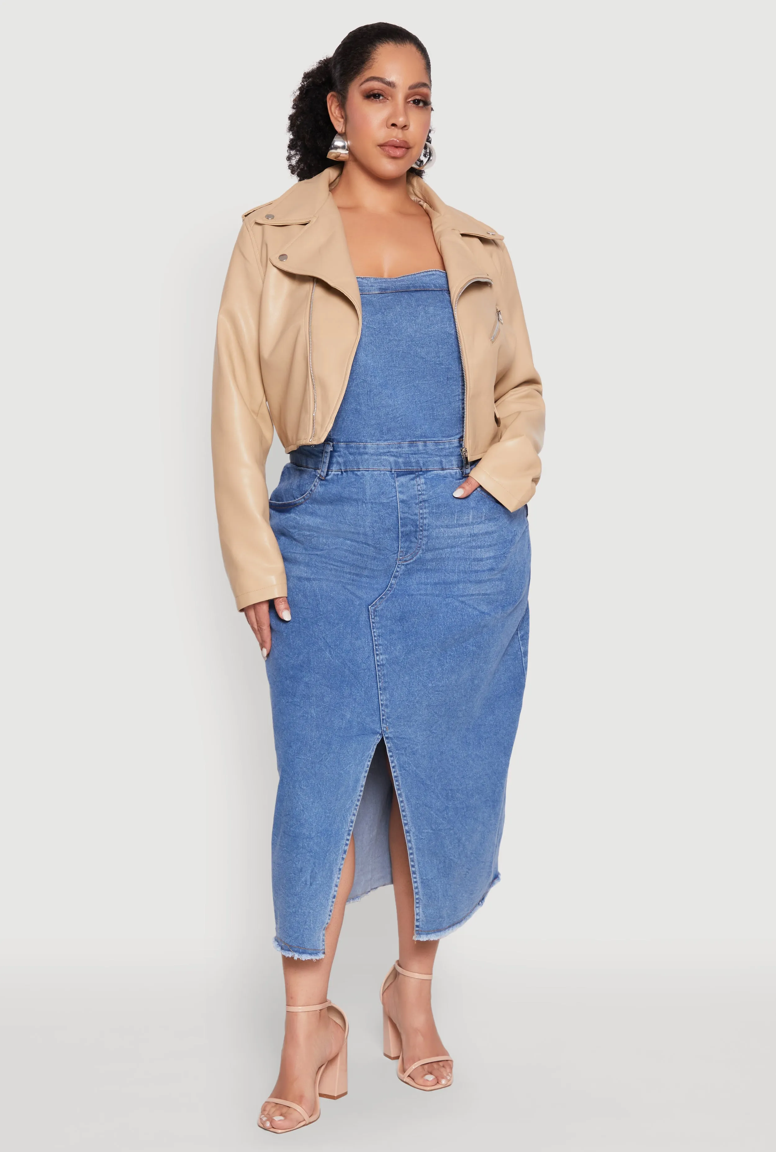 Plus Size Daisy Faux Leather Cropped Moto Jacket sold by Rainbow