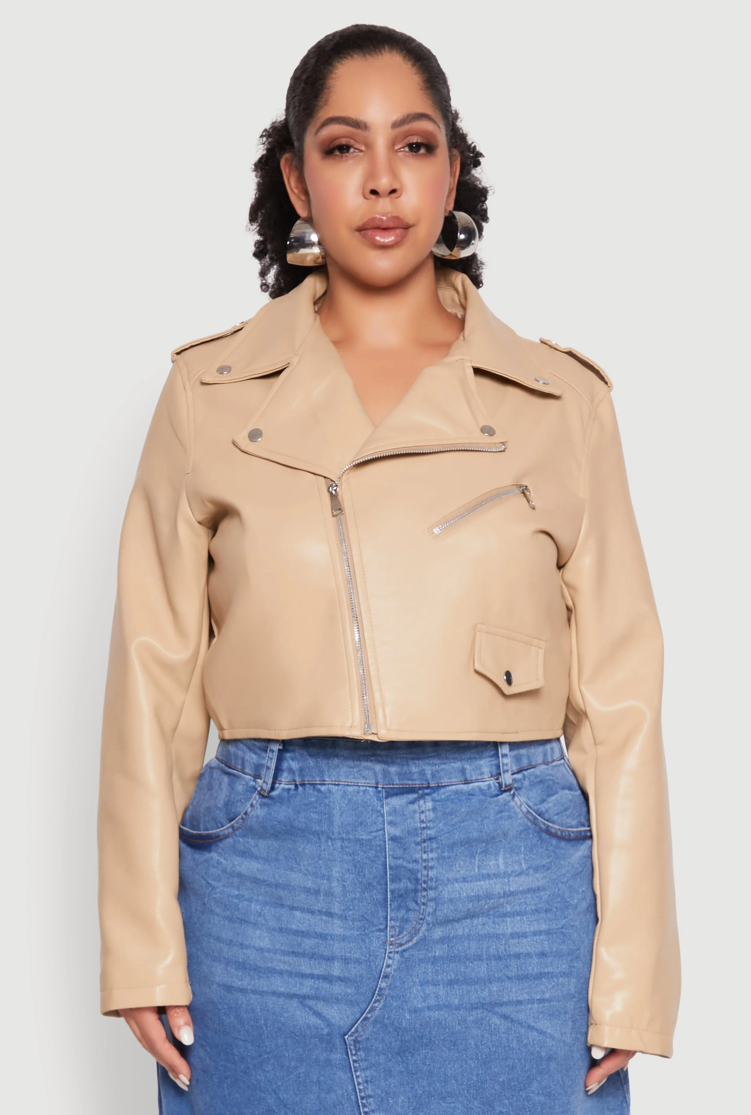 Plus Size Daisy Faux Leather Cropped Moto Jacket sold by Rainbow product image thumbnail 2