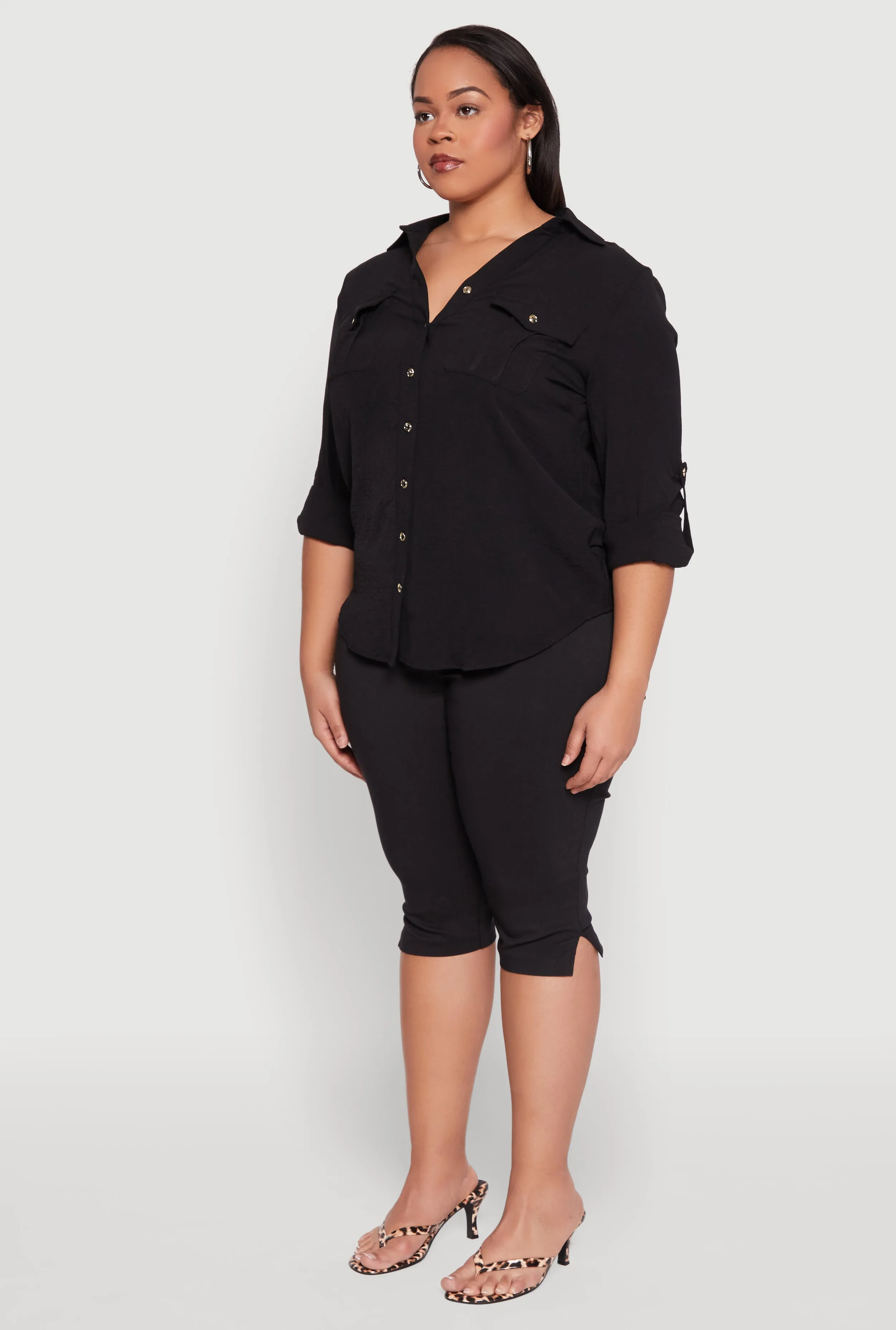 Plus Size Airy Tabbed Sleeve Shirt sold by Rainbow product image thumbnail 5