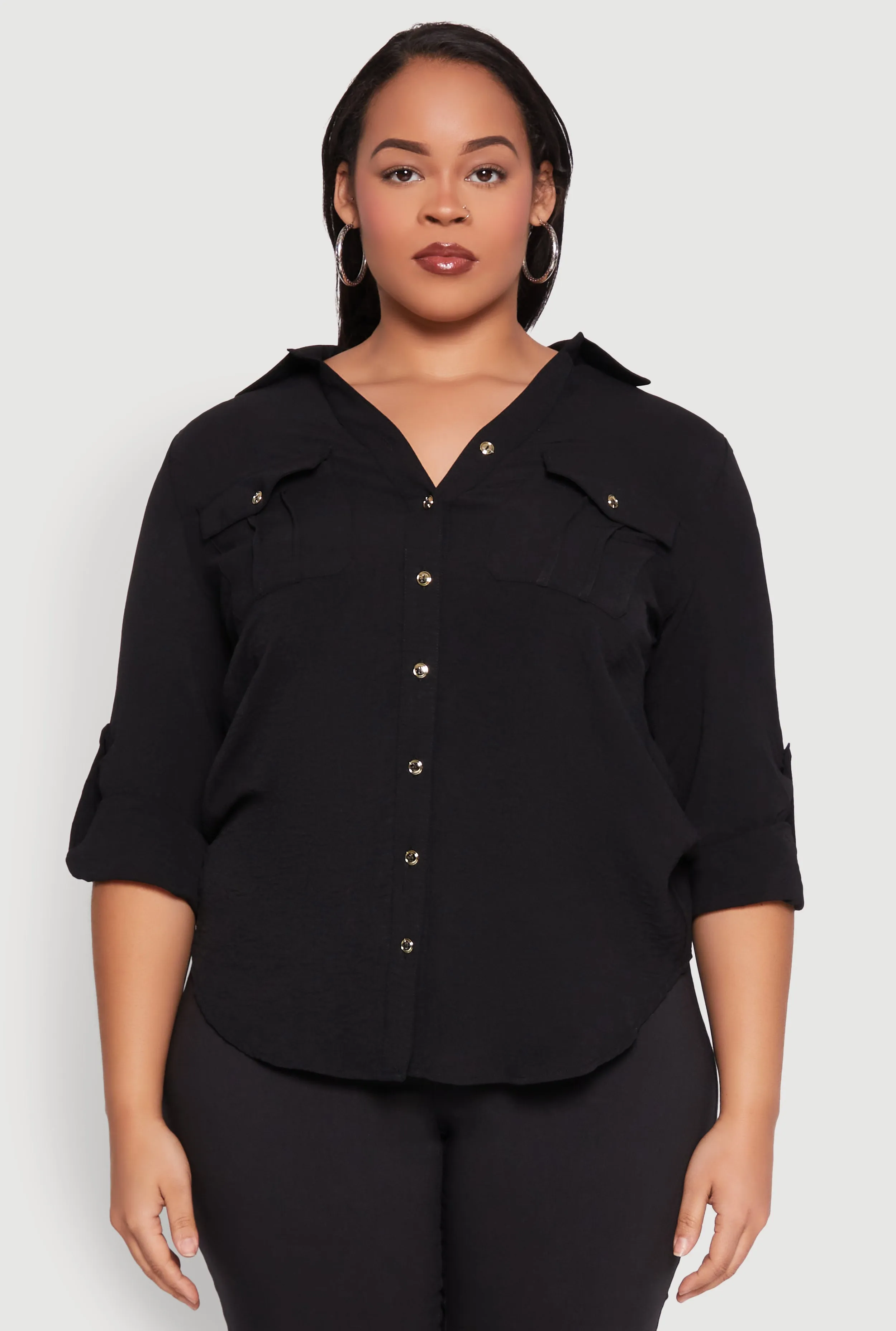 Plus Size Airy Tabbed Sleeve Shirt sold by Rainbow product image thumbnail 2