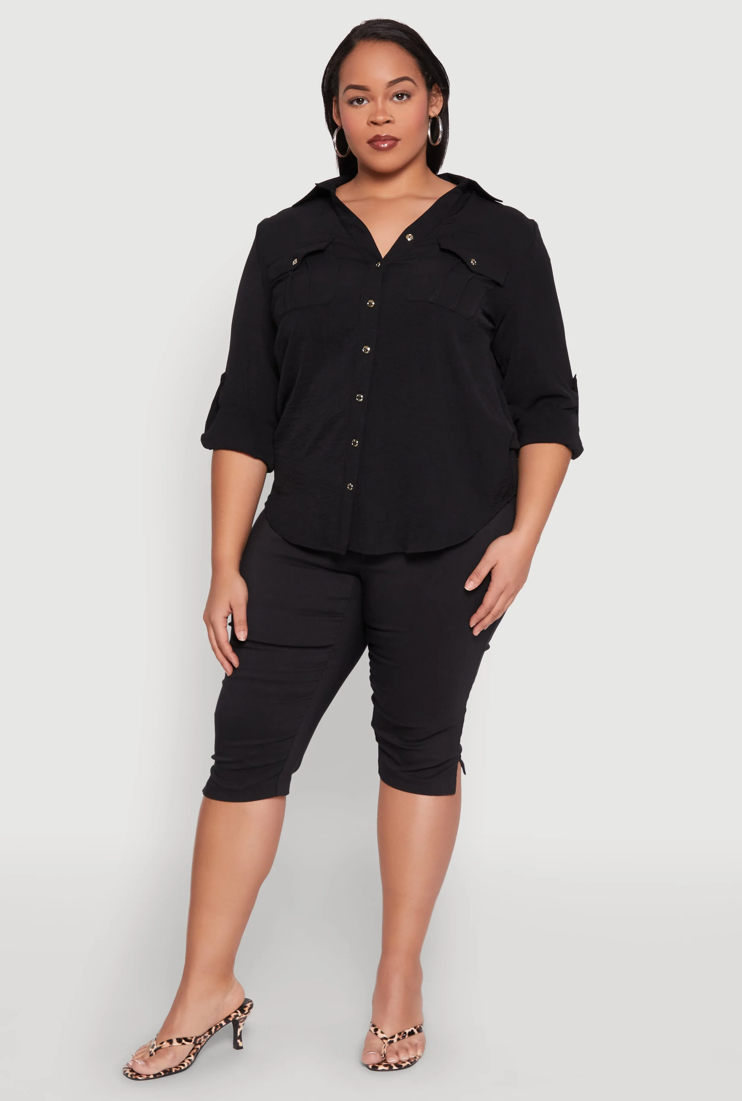 Plus Size Airy Tabbed Sleeve Shirt sold by Rainbow product image thumbnail 3