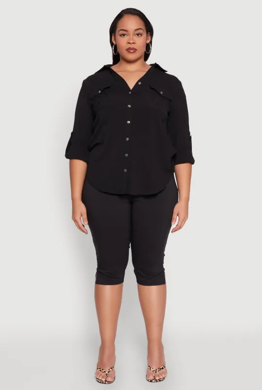Plus Size Airy Tabbed Sleeve Shirt sold by Rainbow