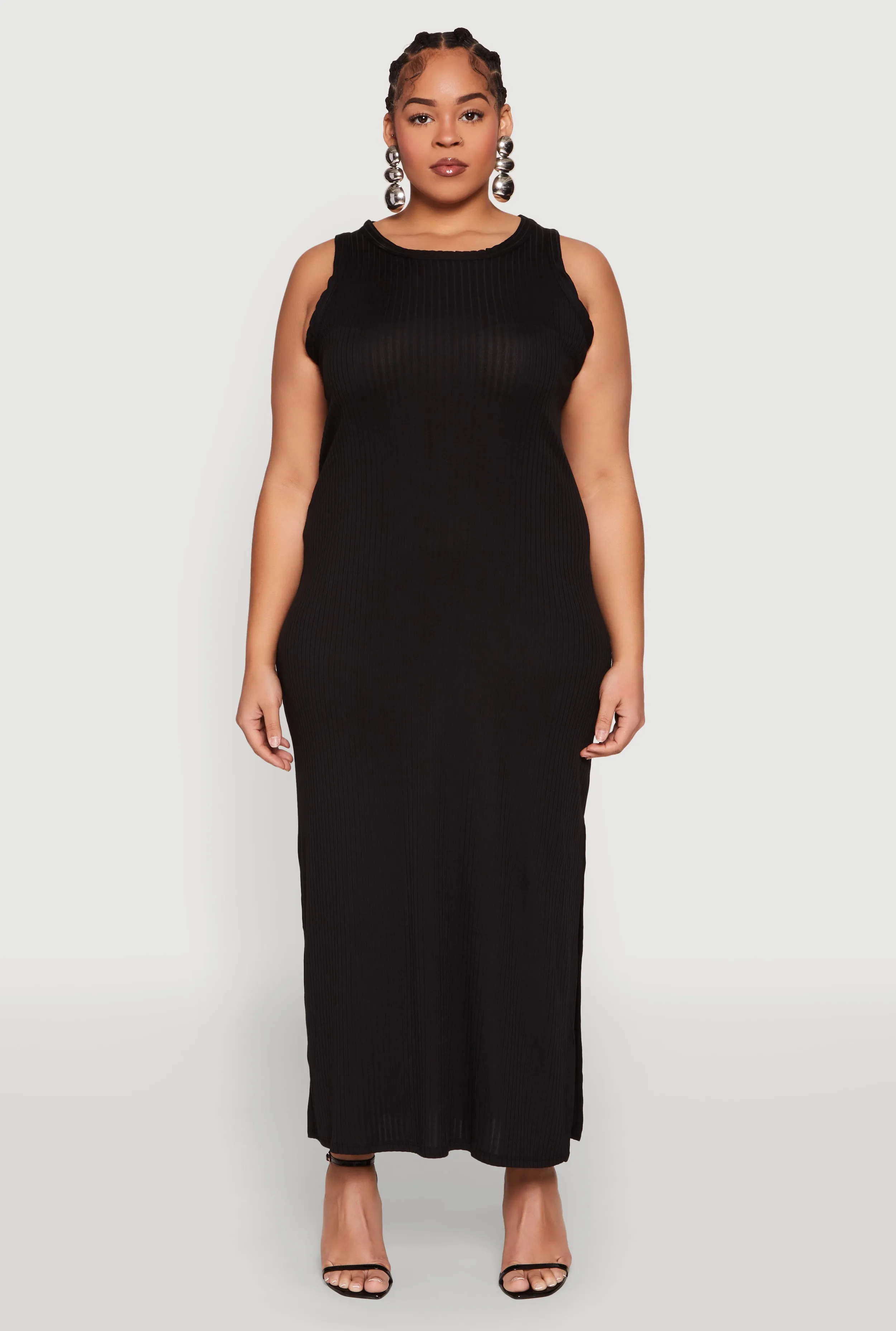 Plus Size Ribbed Knit Side Slit Maxi Tank Dress sold by Rainbow