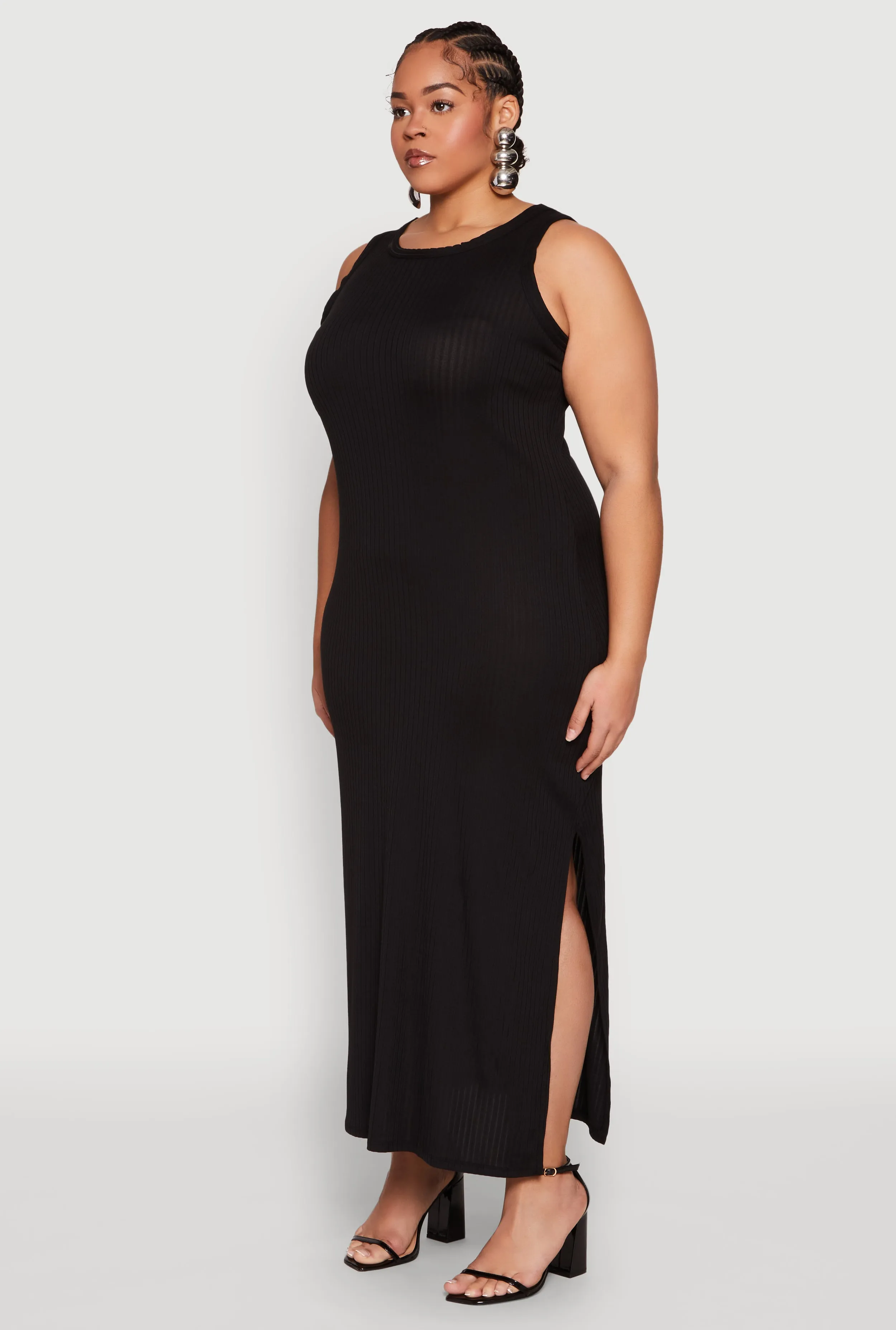 Plus Size Ribbed Knit Side Slit Maxi Tank Dress sold by Rainbow product image thumbnail 3